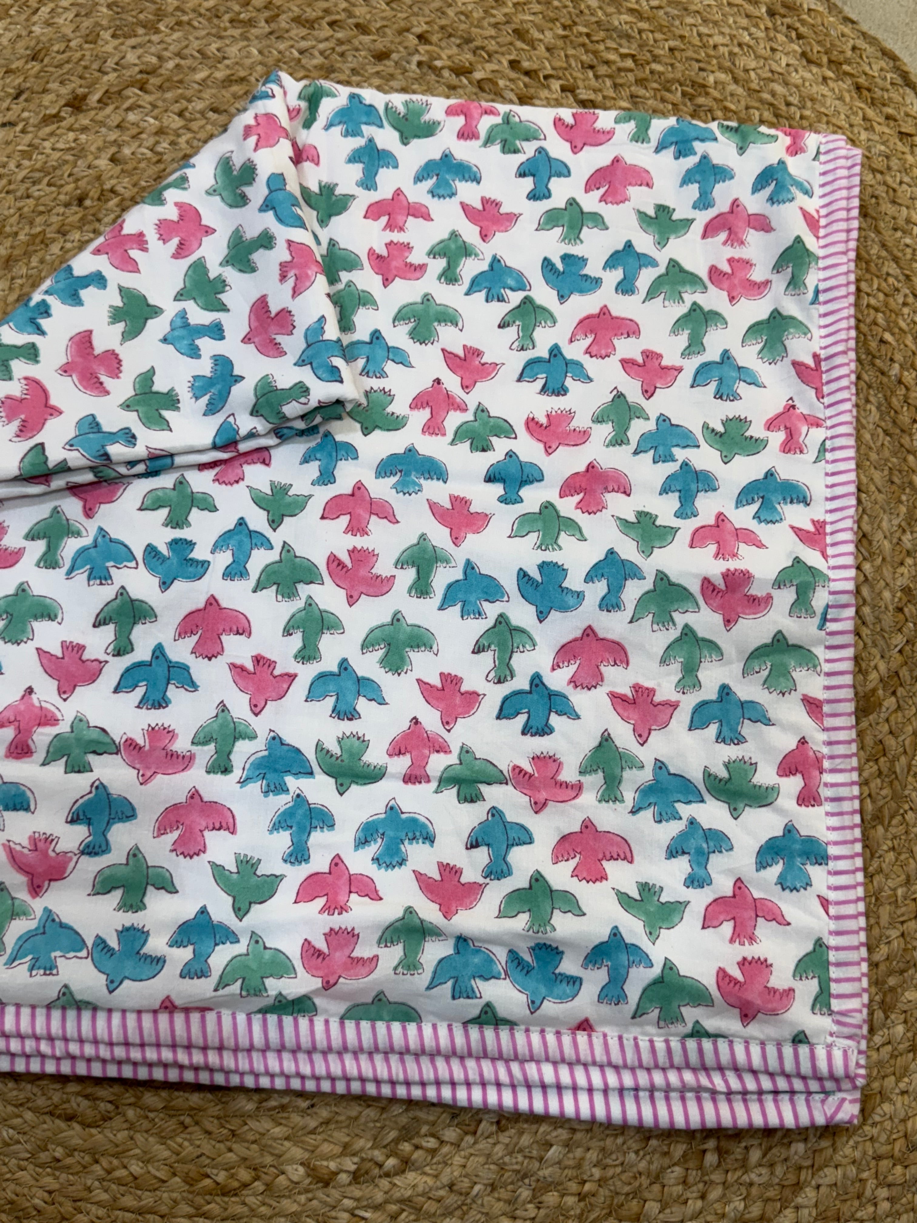 HAND BLOCK BLOCK PRINTED REVERSIBLE MULMUL BABY DOHAR