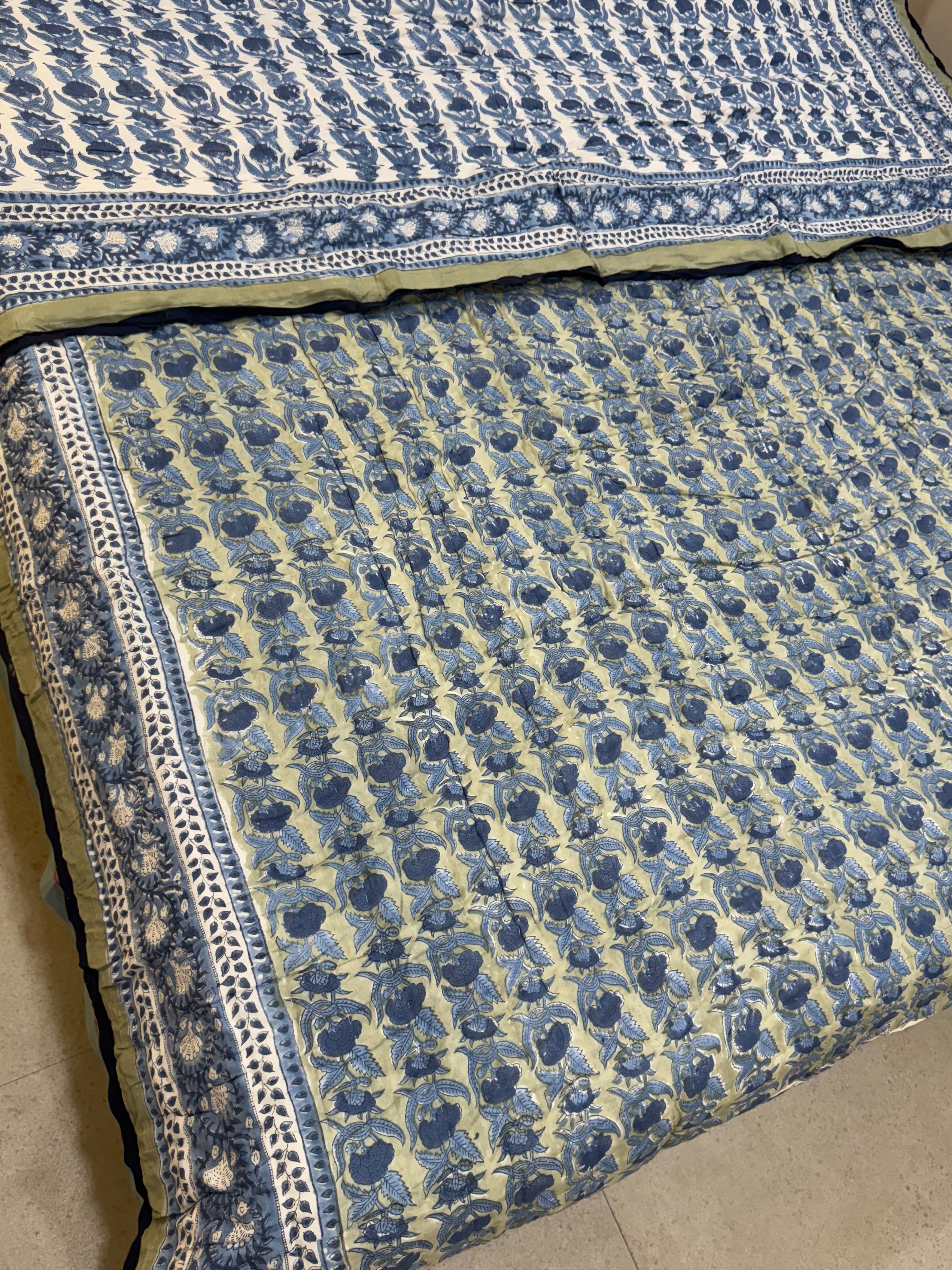 FESTIVE HAND BLOCK PRINTED REVERSIBLE QUILT (DOUBLE BED)