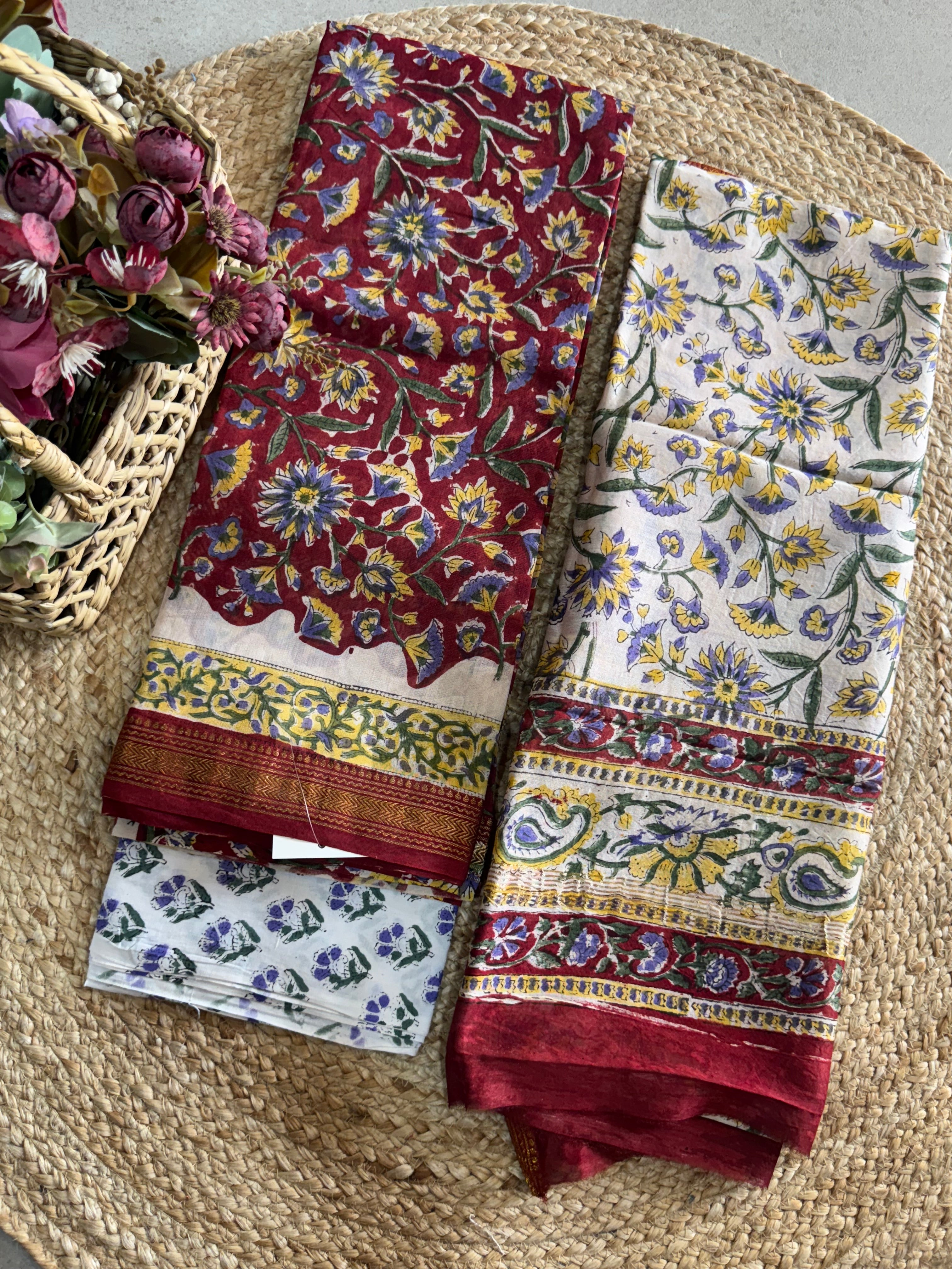 HAND BLOCK PRINTED MAHESHWARI UNSTITCHED SUIT