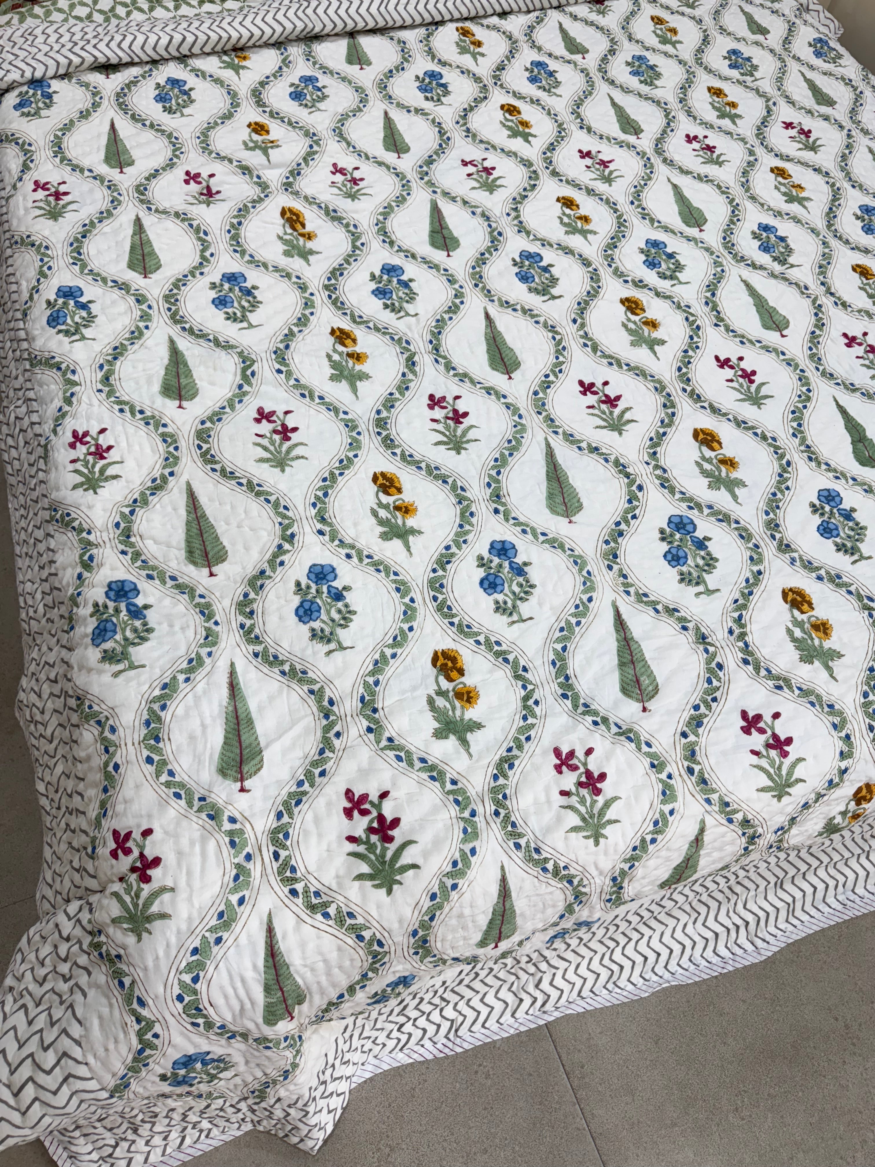 MALIKA HAND BLOCK PRINTED REVERSIBLE QUILT (DOUBLE BED)