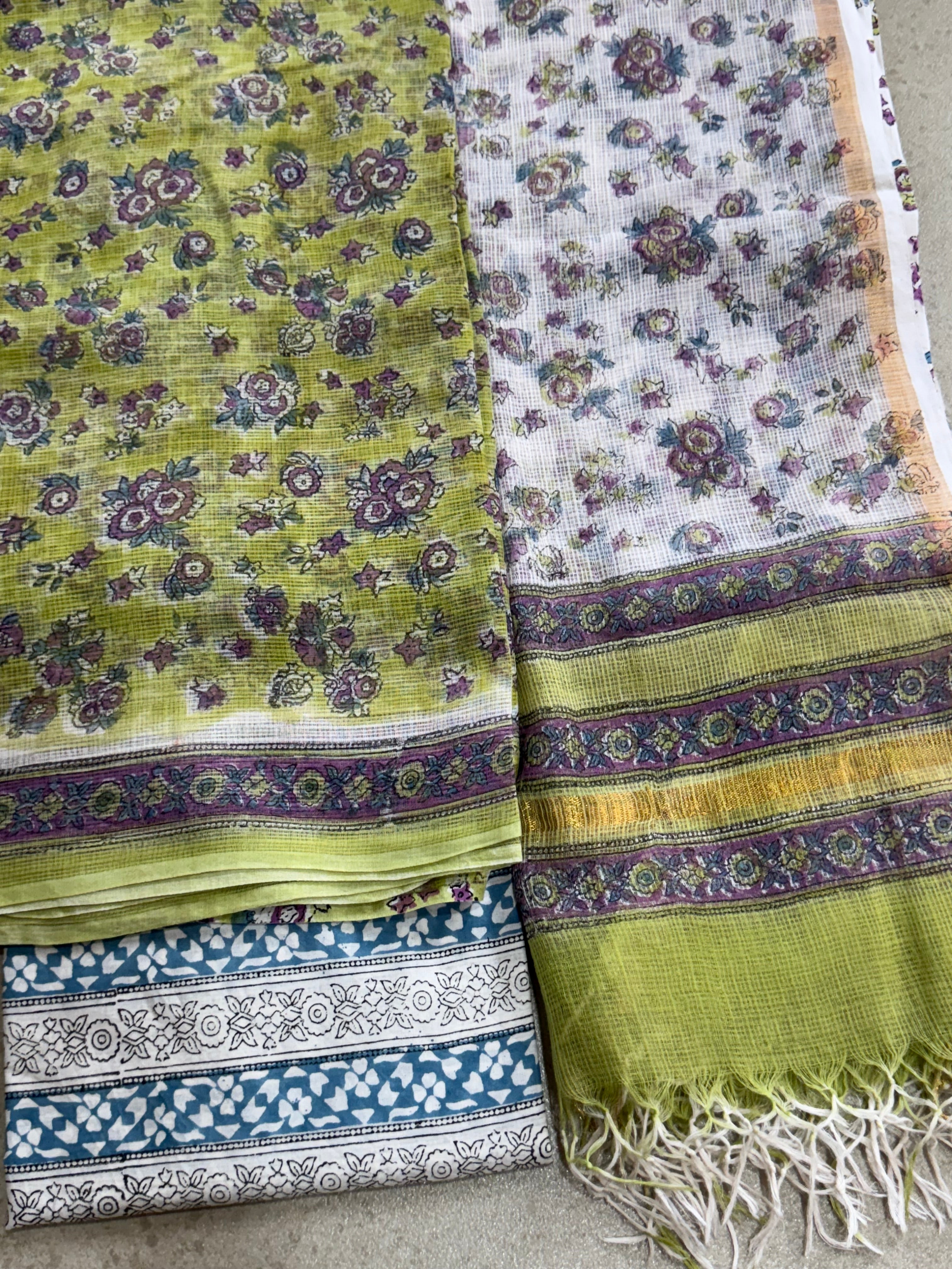 HAND BLOCK PRINTED KOTA WITH KOTA DORIYA DUPATTA UNSTITCHED SUIT