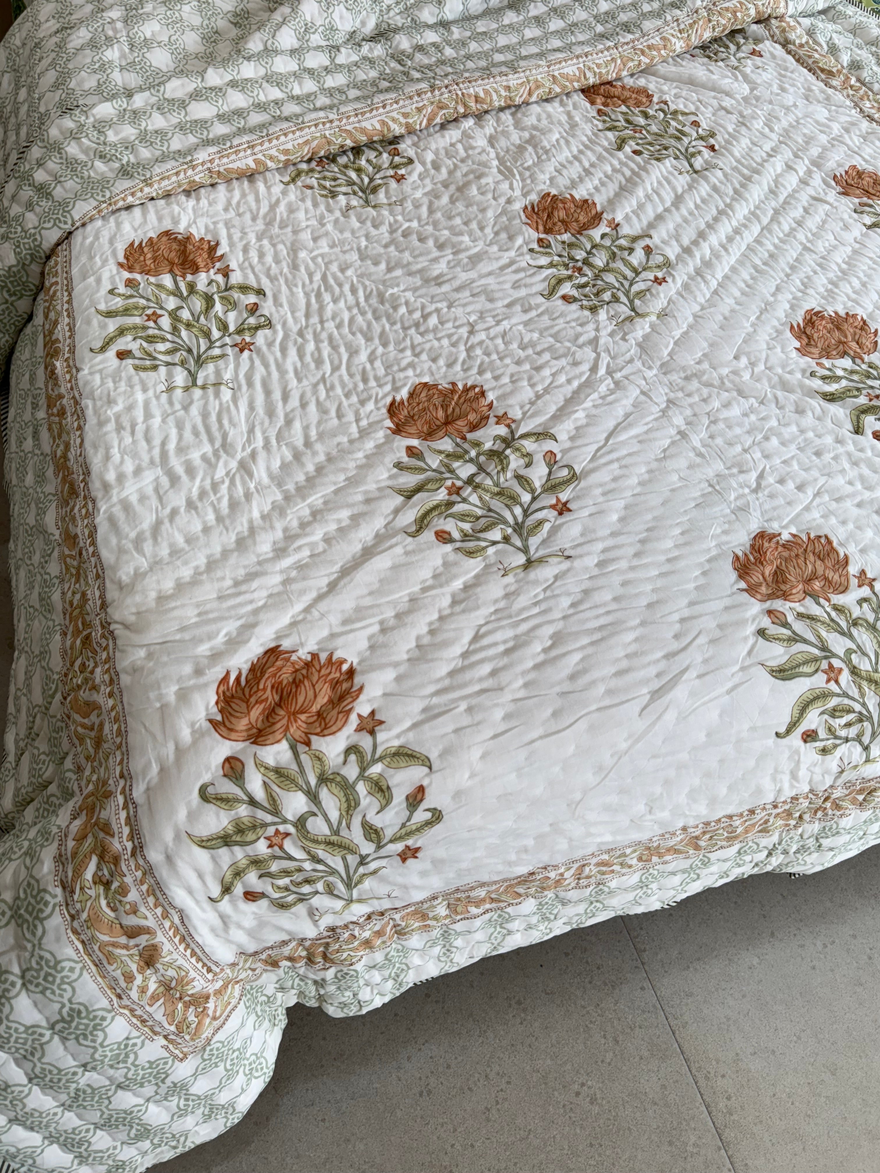 KUNDAN HANDBLOCK PRINTED SINGLE QUILT