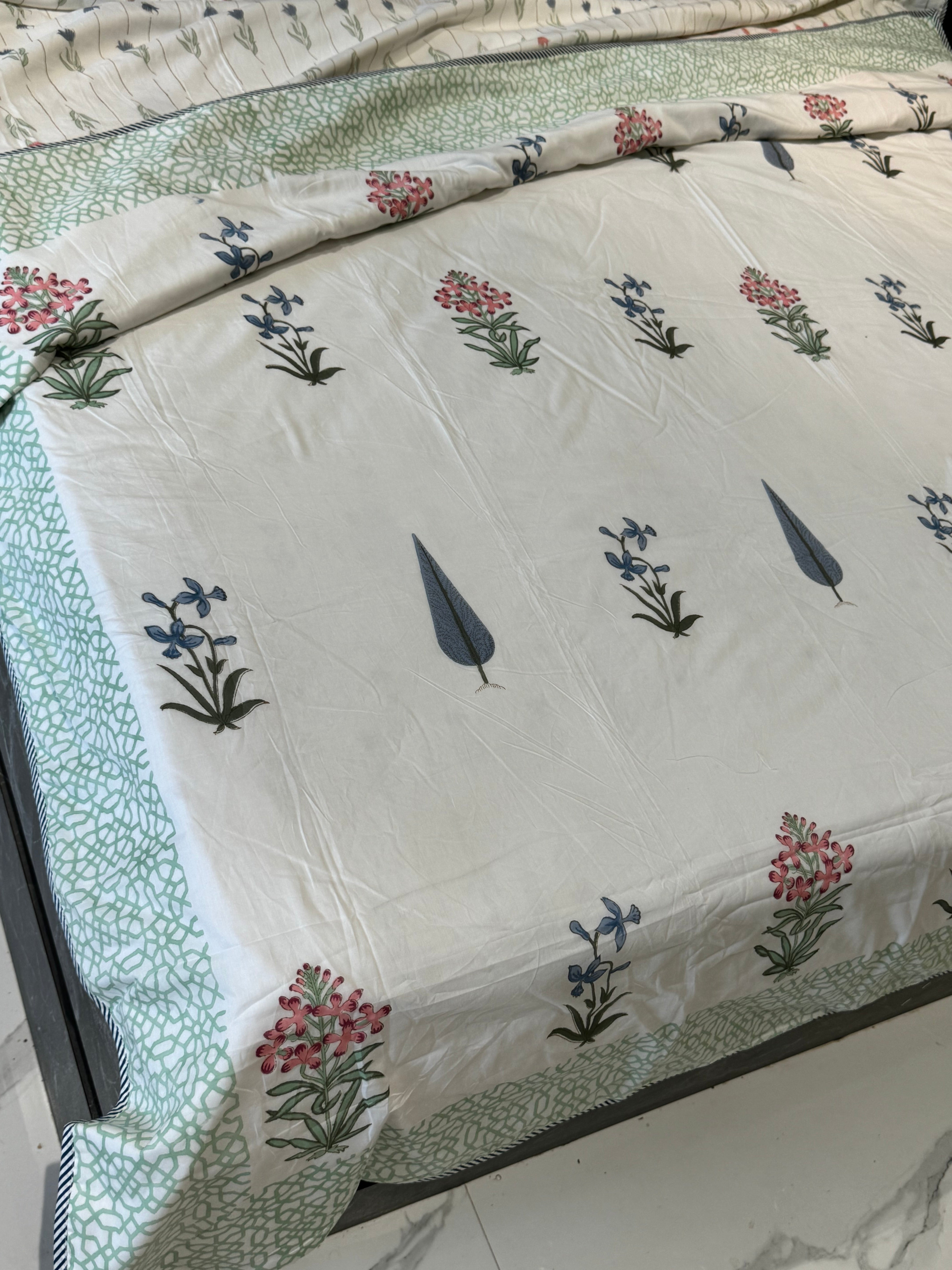 IRISH BEAUTY HANDBLOCK PRINTED REVERSIBLE MULMUL DOHAR