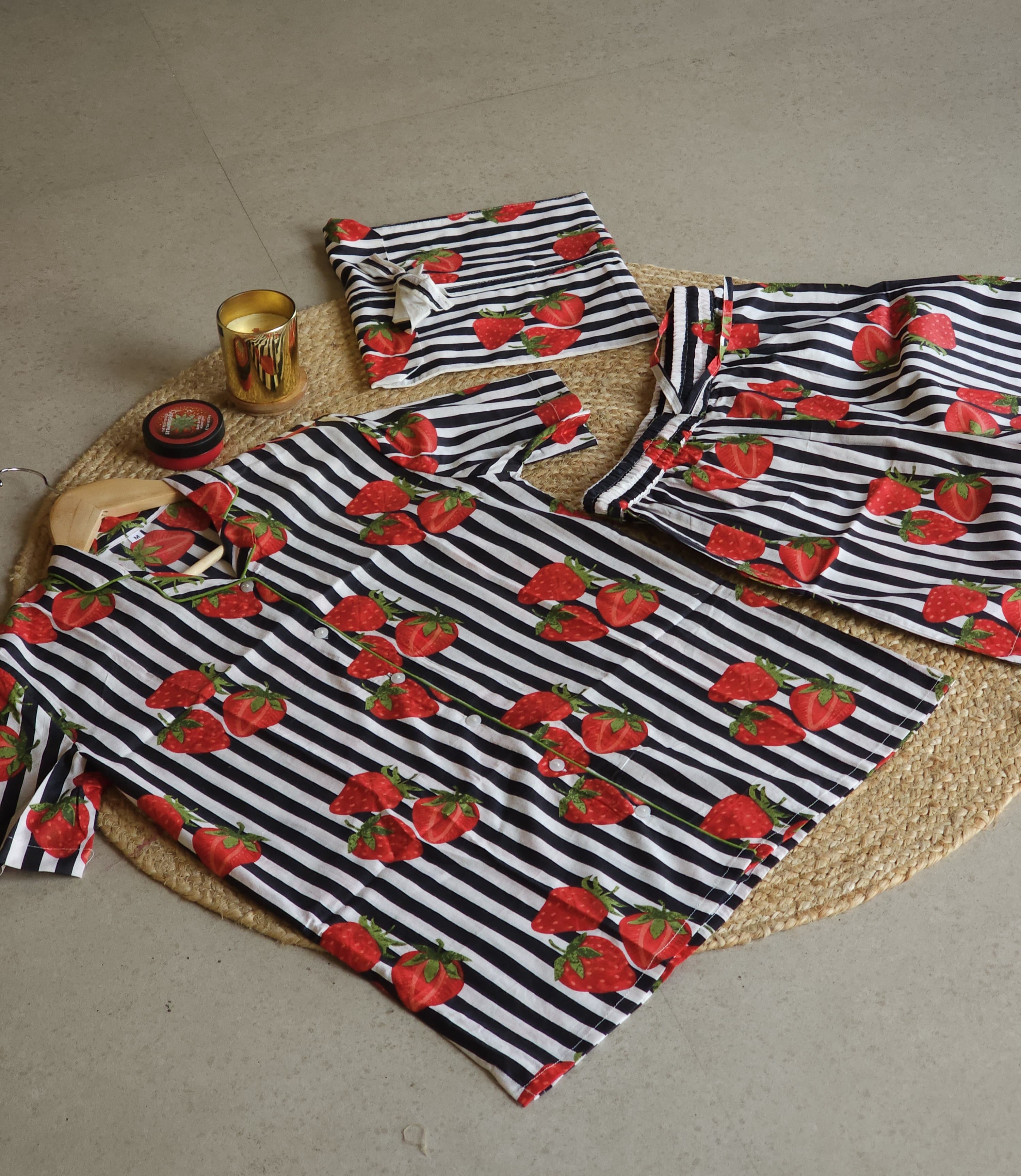 BLACK STRAWBERRY HALF SHIRT AND SHORTS