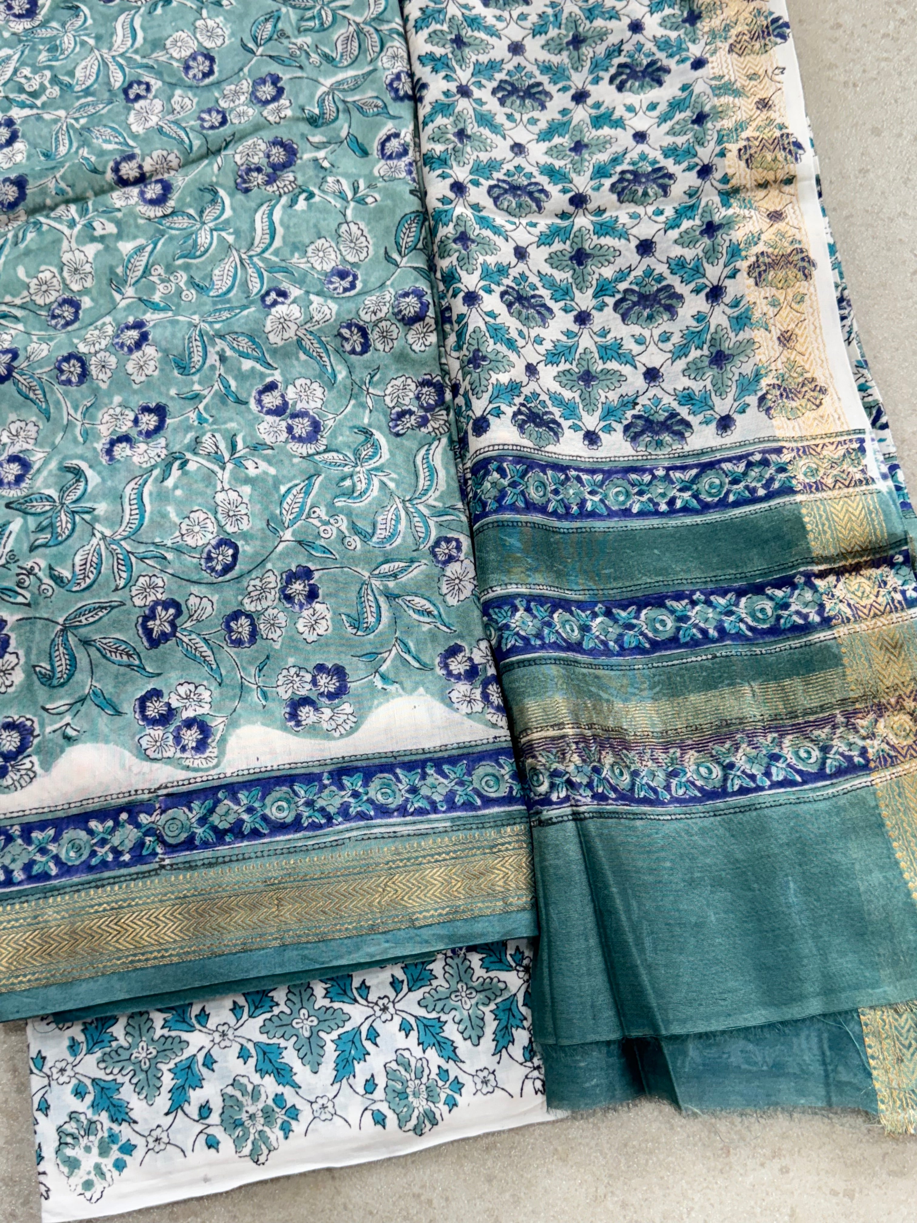 HAND BLOCK PRINTED MAHESHWARI UNSTITCHED SUIT