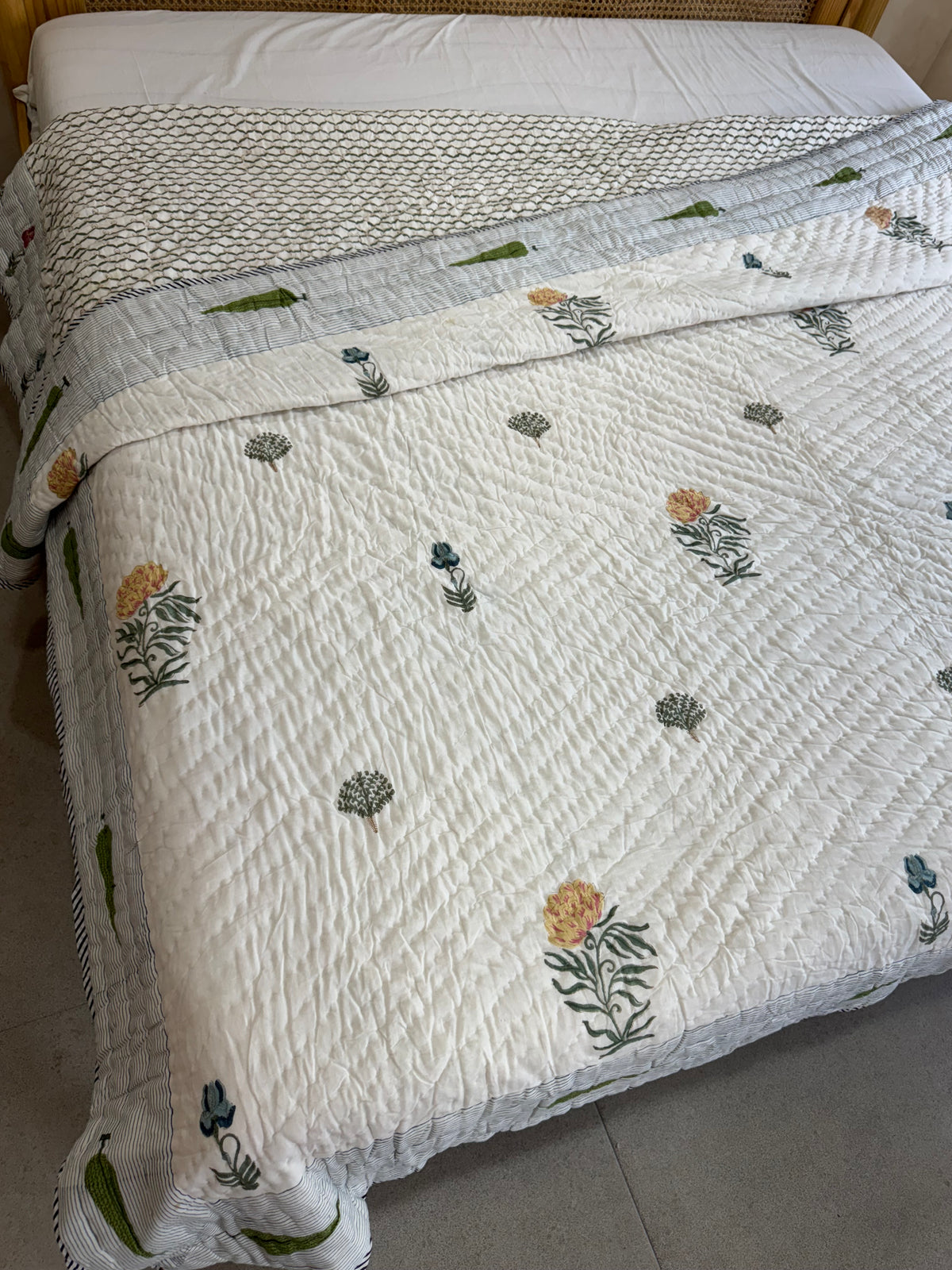 HAND BLOCK PRINTED REVERSIBLE QUILT (DOUBLE BED)