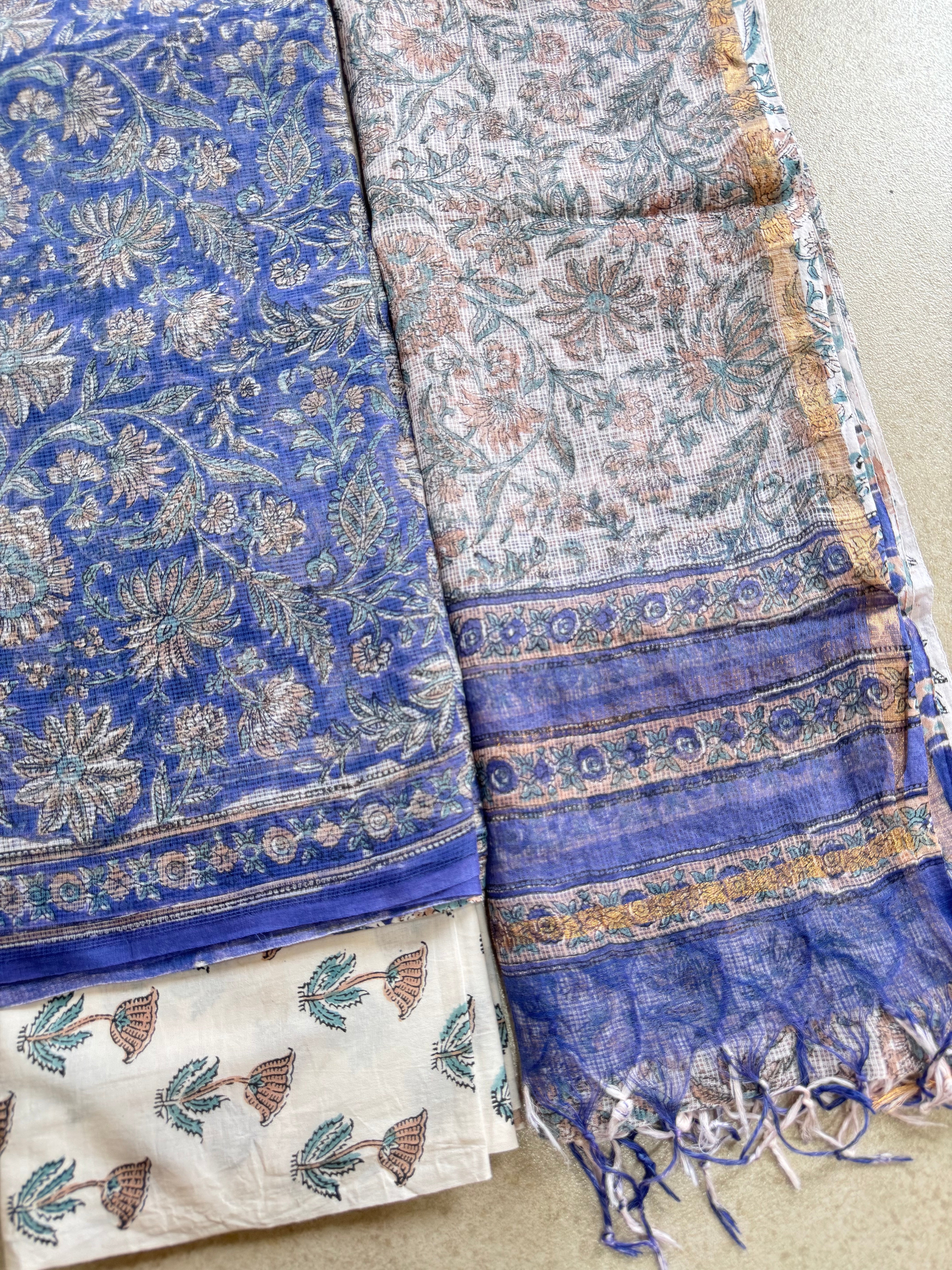 HAND BLOCK PRINTED KOTA WITH KOTA DORIYA DUPATTA UNSTITCHED SUIT