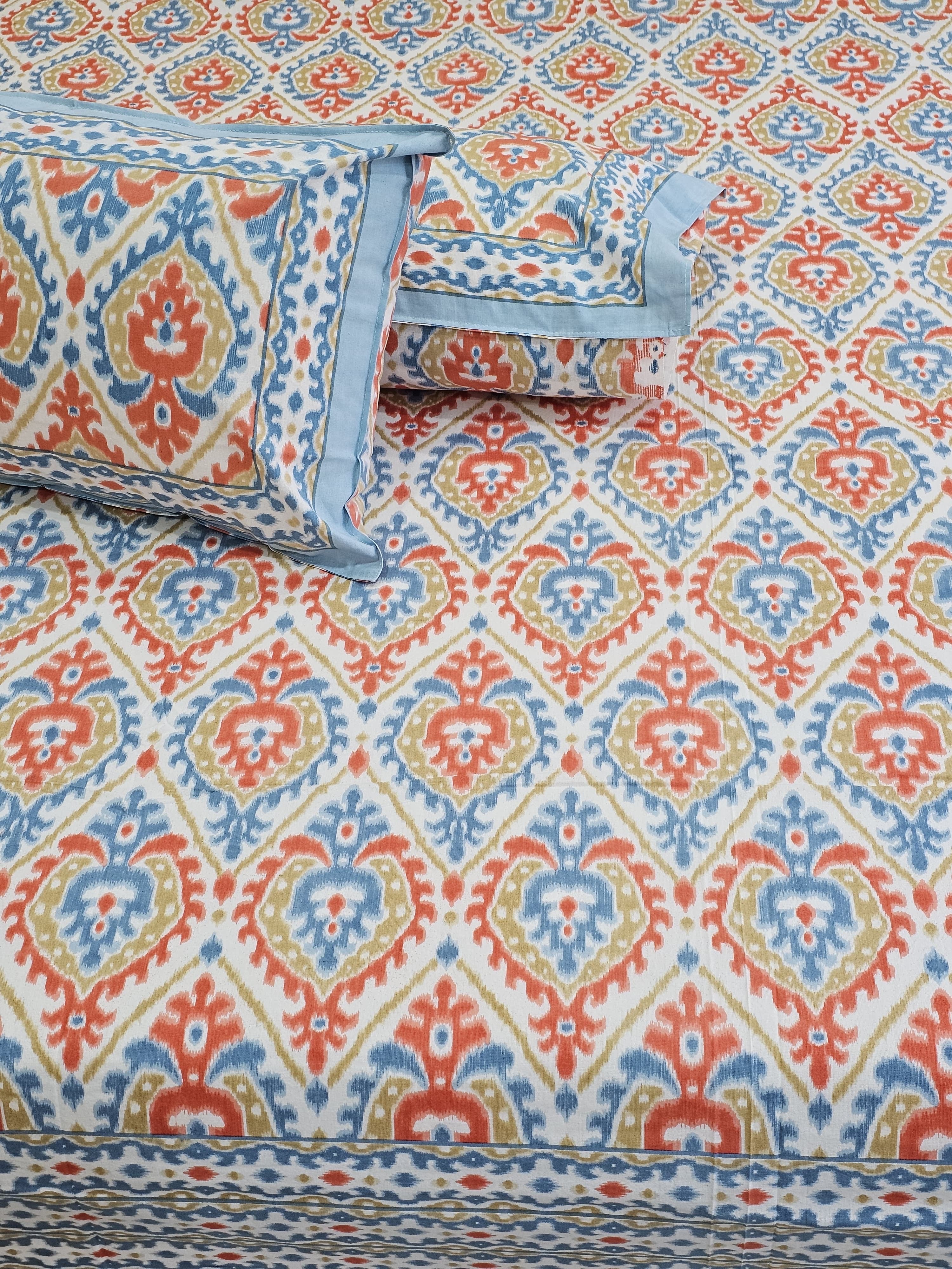 IKKAT BEDSHEET WITH TWO REVERSIBLE PILLOW COVERS