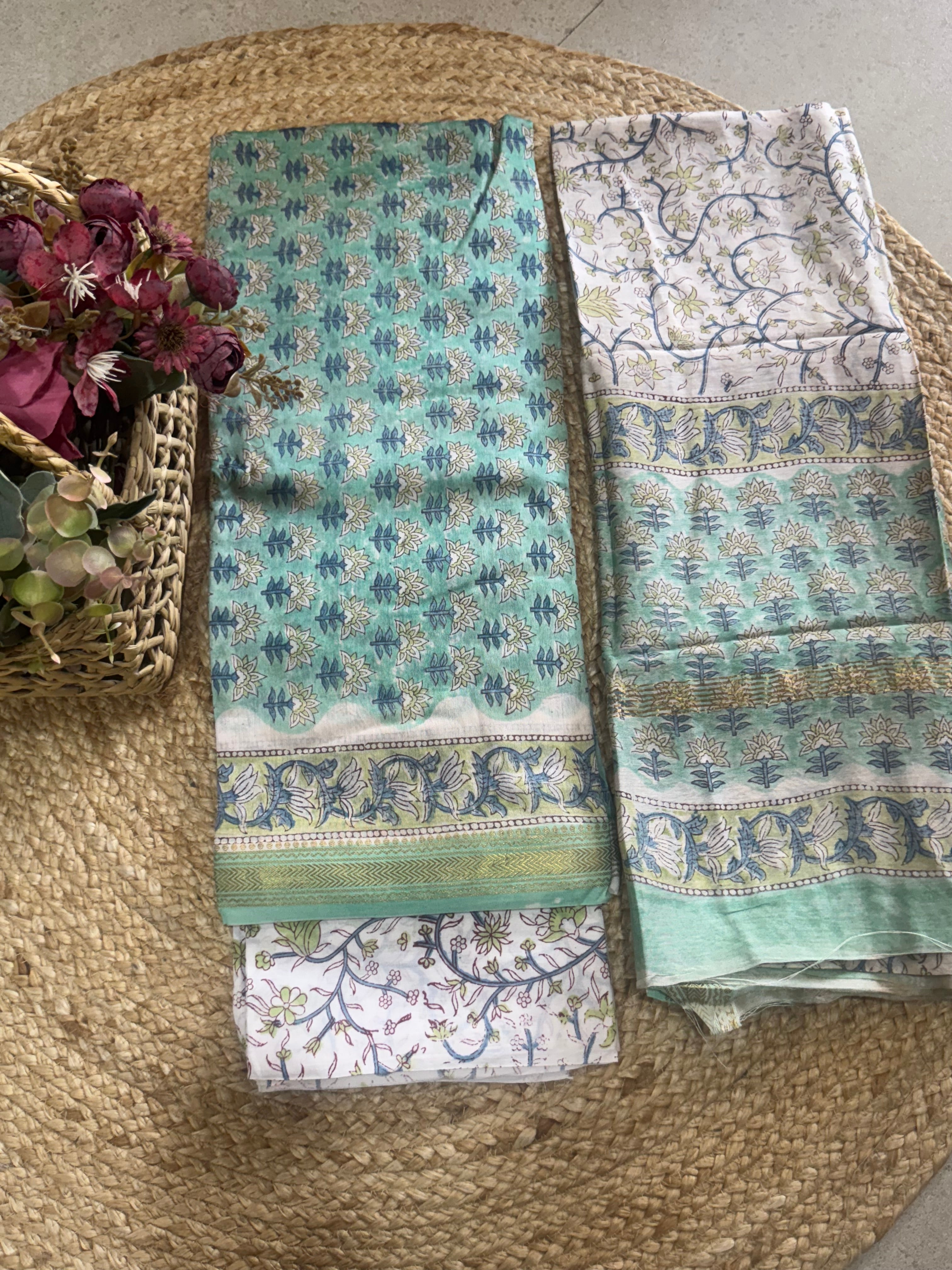 HAND BLOCK PRINTED MAHESHWARI UNSTITCHED SUIT