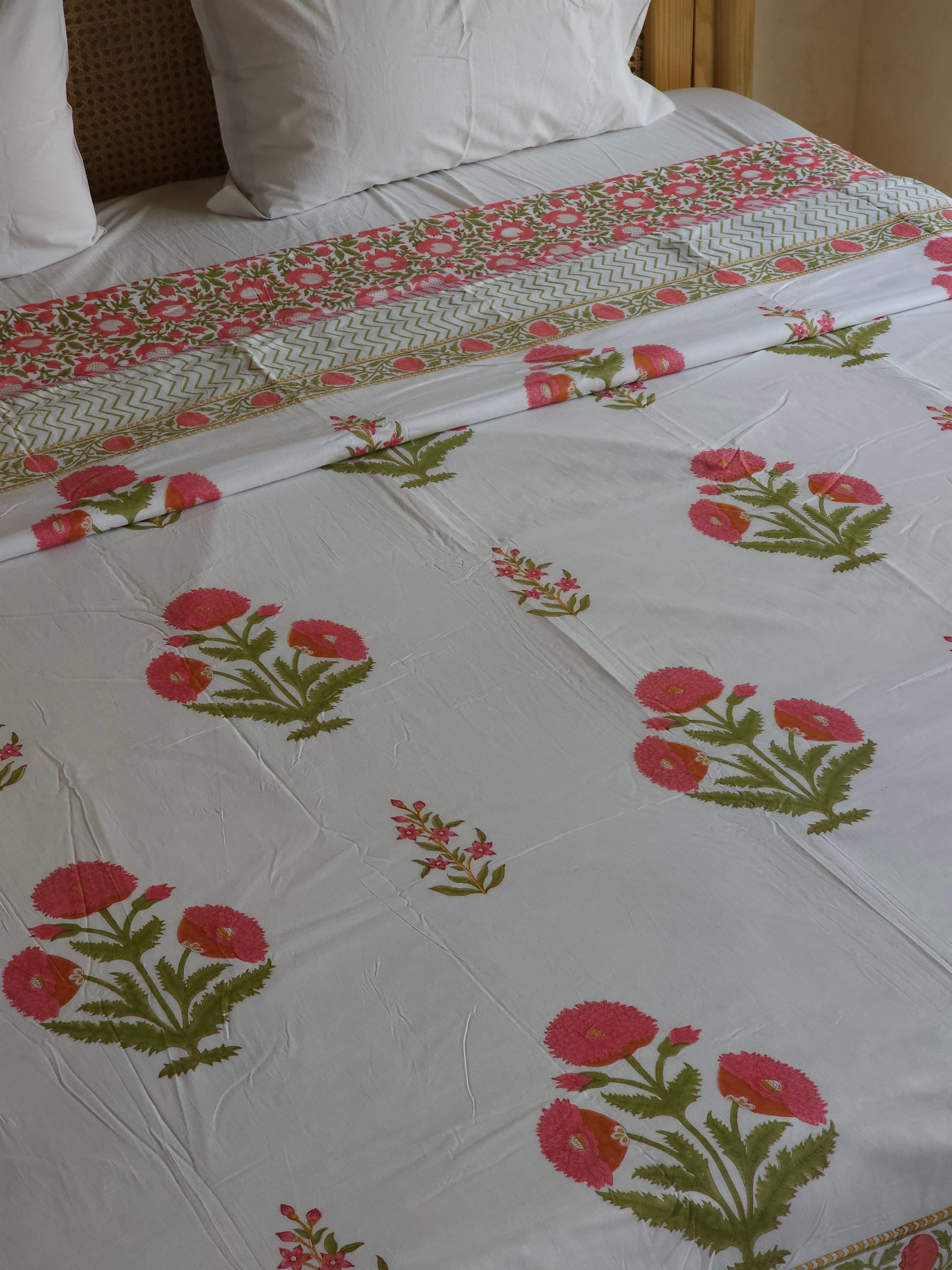 POPPY DOUBLE BED HANDBLOCK PRINTED REVERSIBLE MULMUL DOHAR