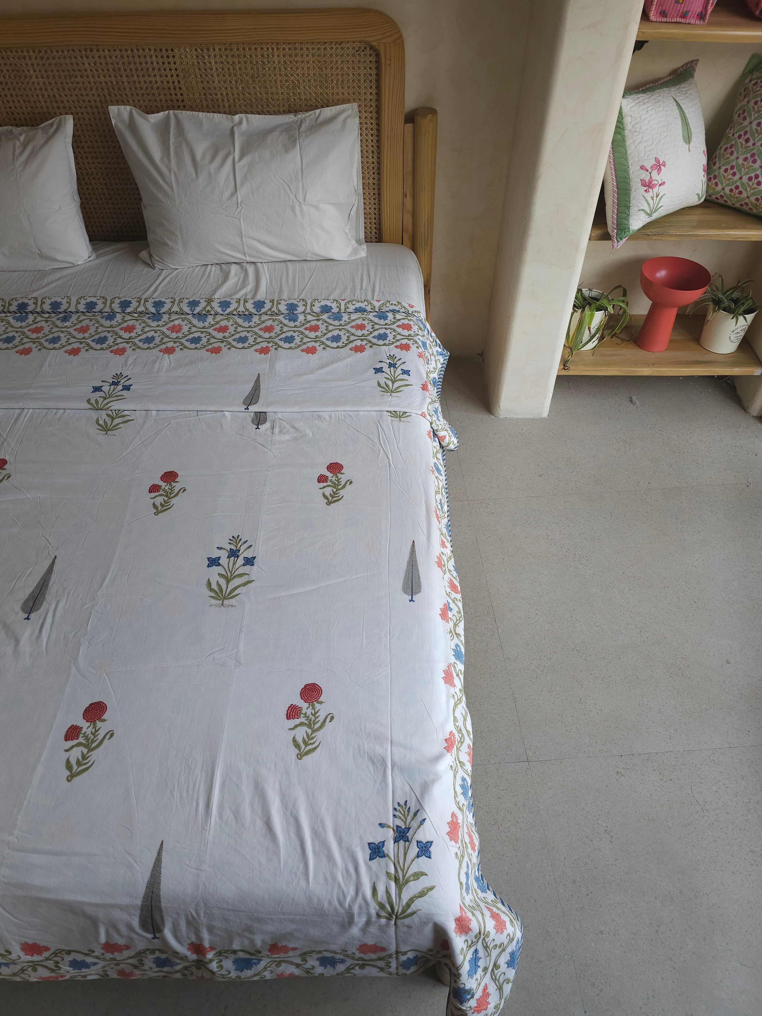 SPRING IVY DOUBLE BED HANDBLOCK PRINTED REVERSIBLE MULMUL DOHAR