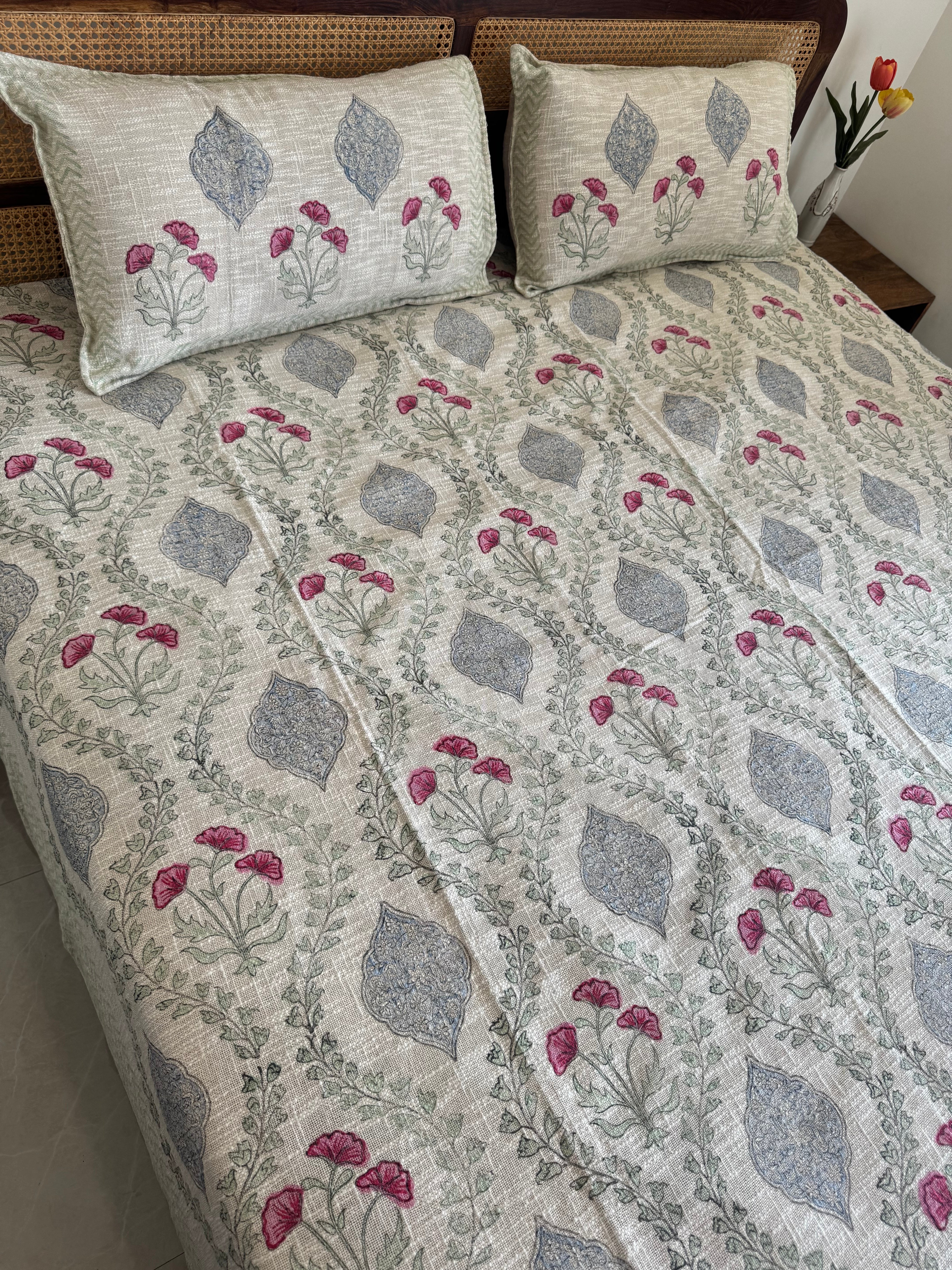 HAND BLOCK PRINTED JUTE BEDCOVER - 108 by 108 INCHES
