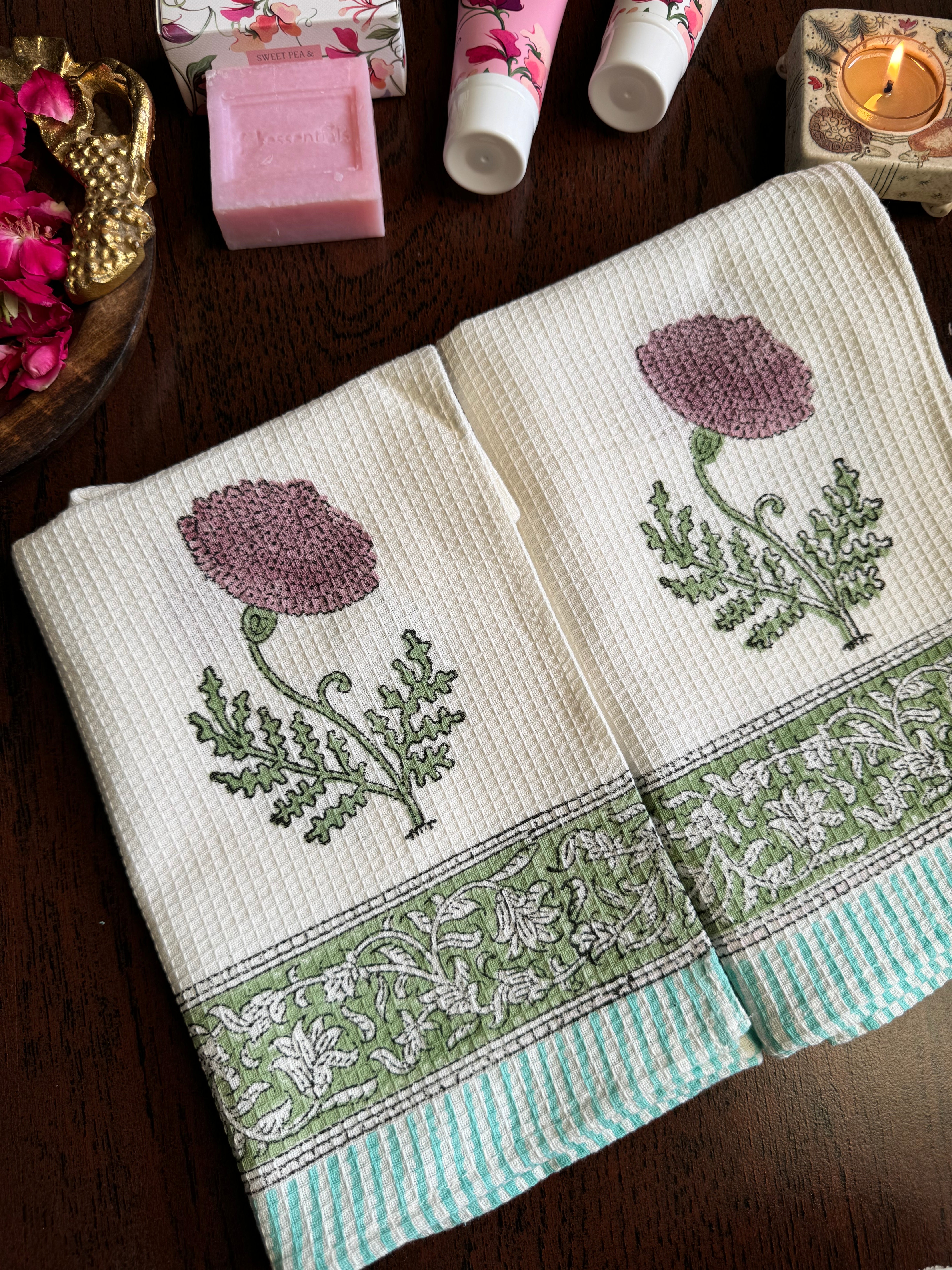 CHEVRON HAND BLOCK PRINTED BODY & HAND TOWEL SET
