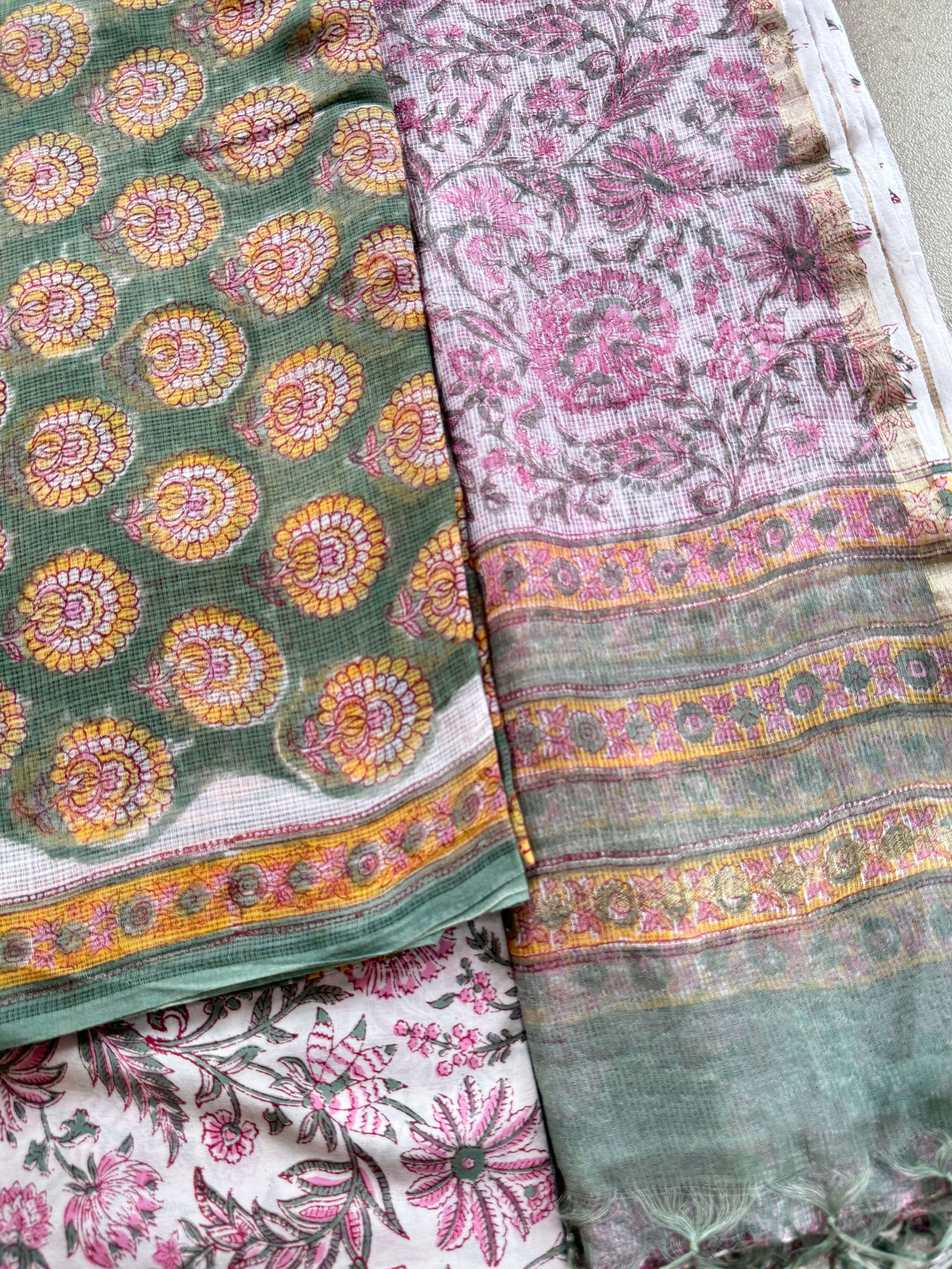 HAND BLOCK PRINTED KOTA WITH KOTA DORIYA DUPATTA UNSTITCHED SUIT