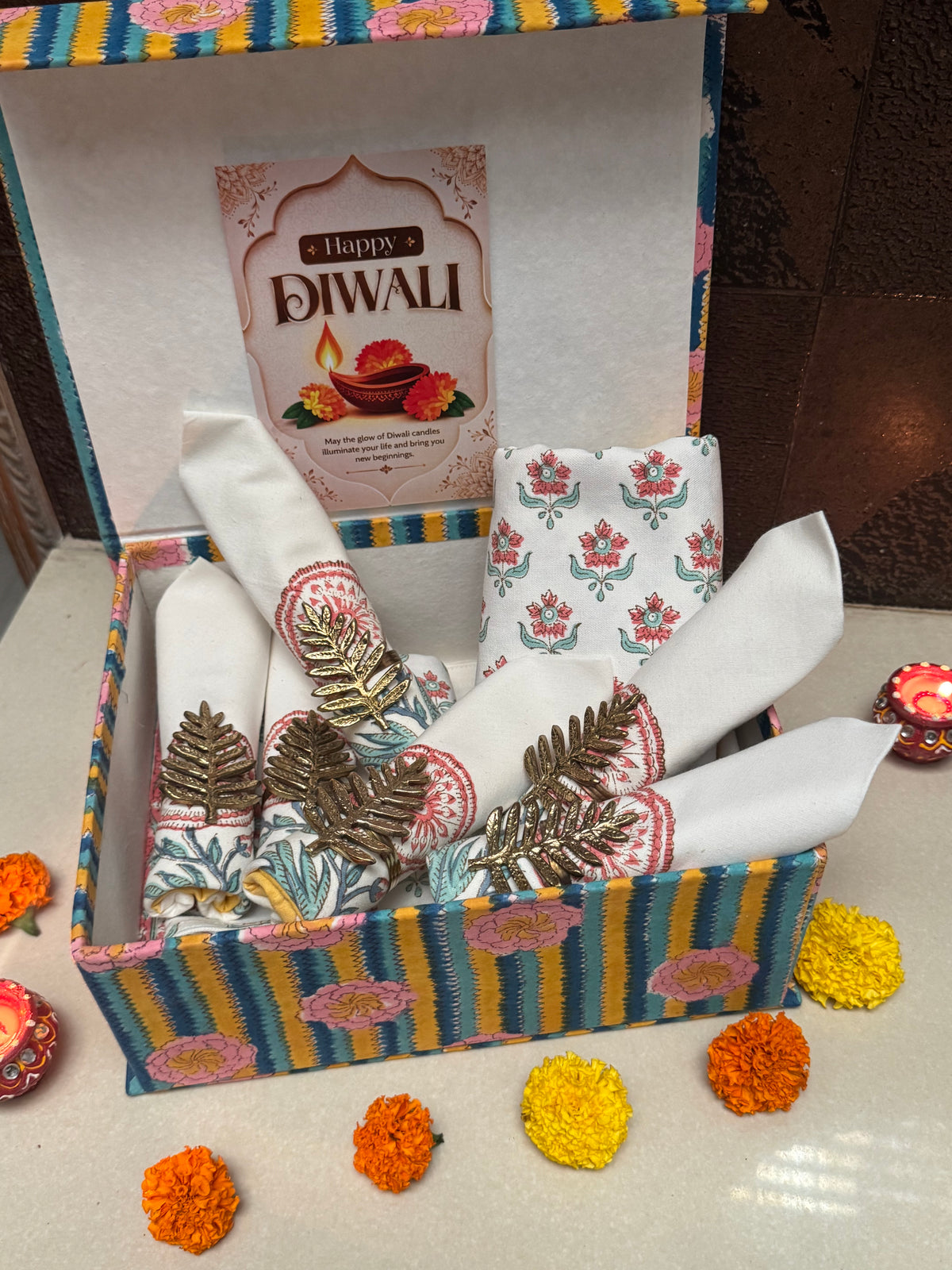 HAND BLOCK PRINTED GIFT BOX - TABLE LINEN