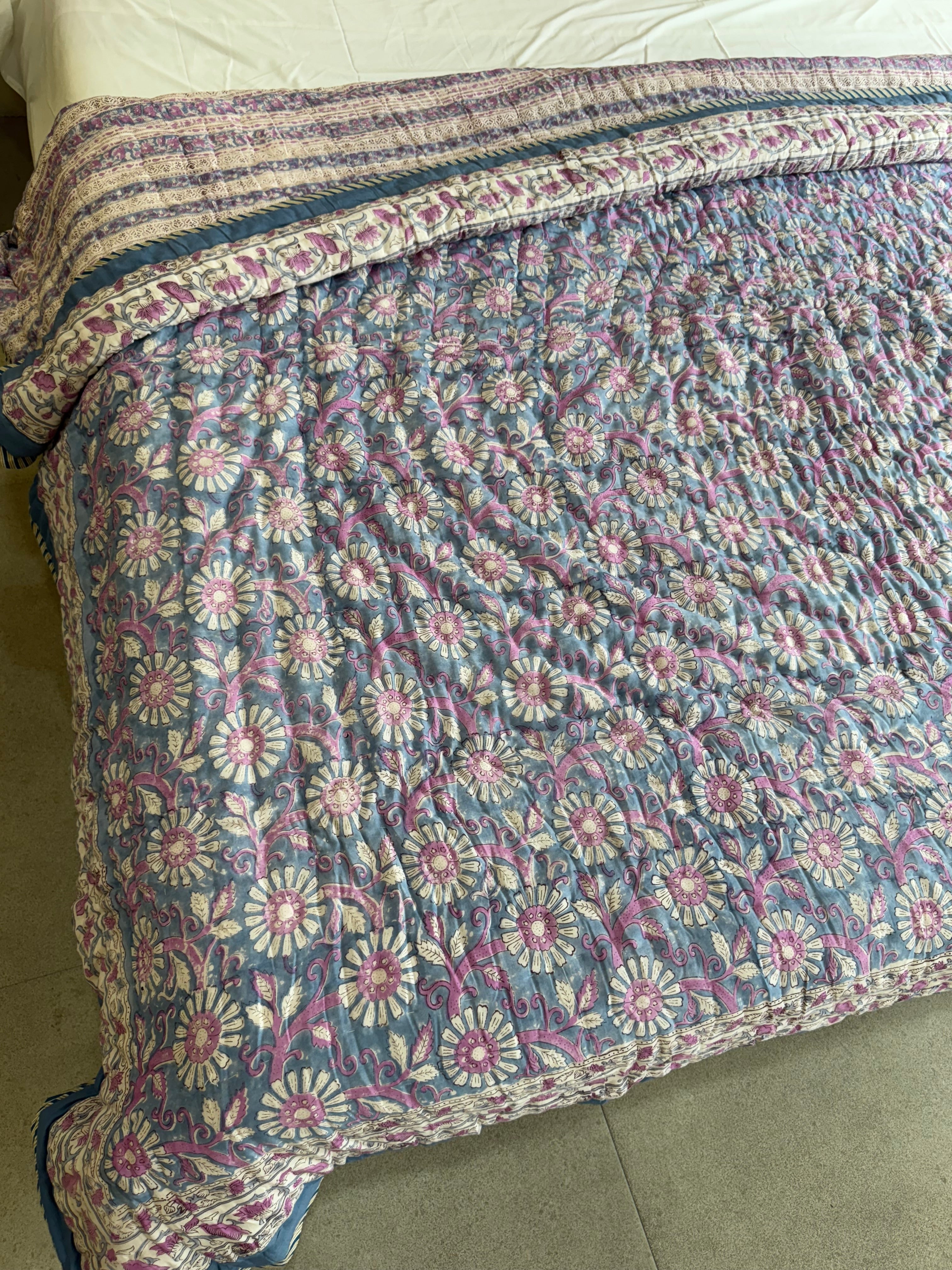 FESTIVE HAND BLOCK PRINTED REVERSIBLE QUILT (DOUBLE BED)