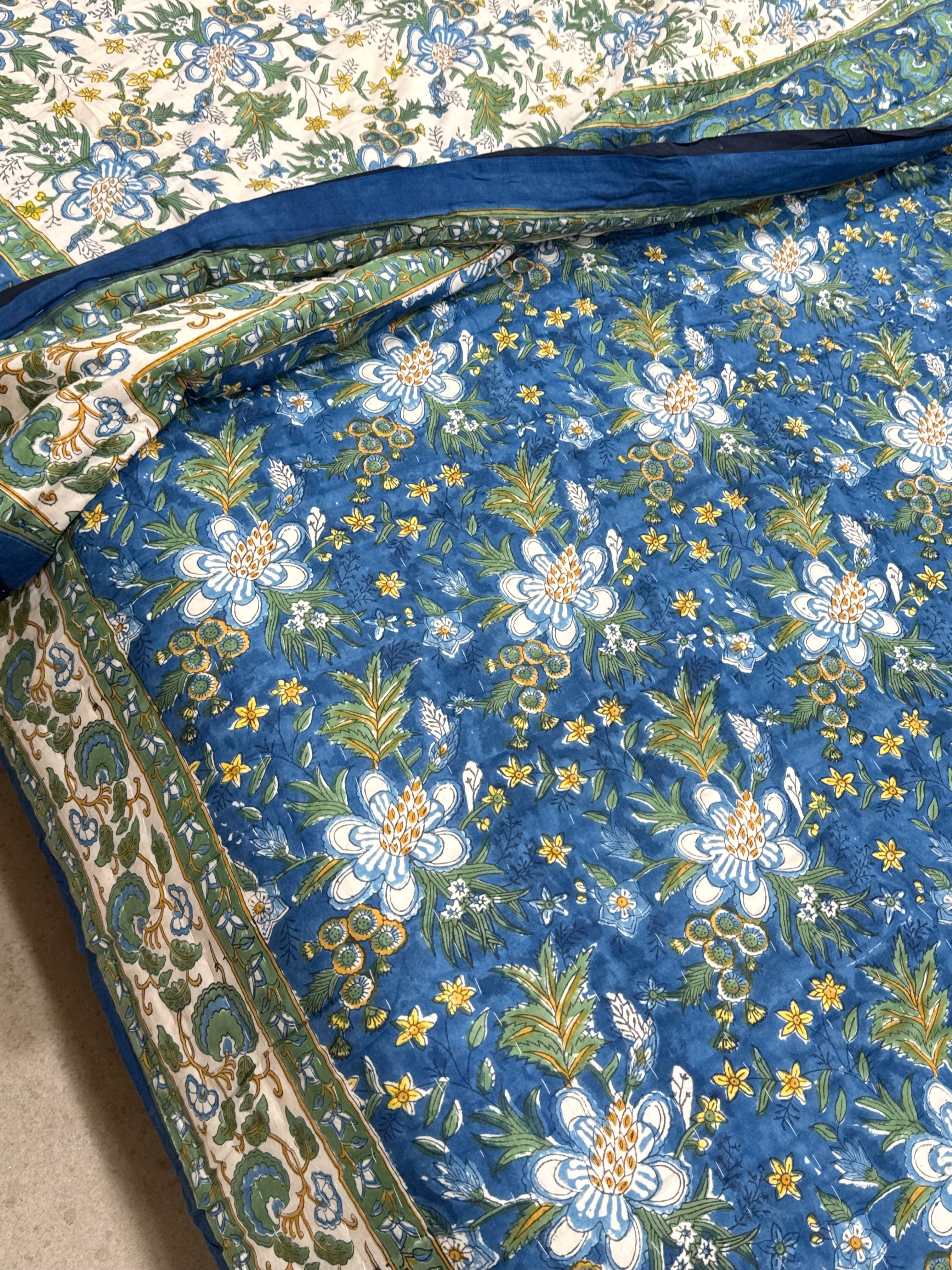 FESTIVE HAND BLOCK PRINTED REVERSIBLE QUILT (DOUBLE BED)