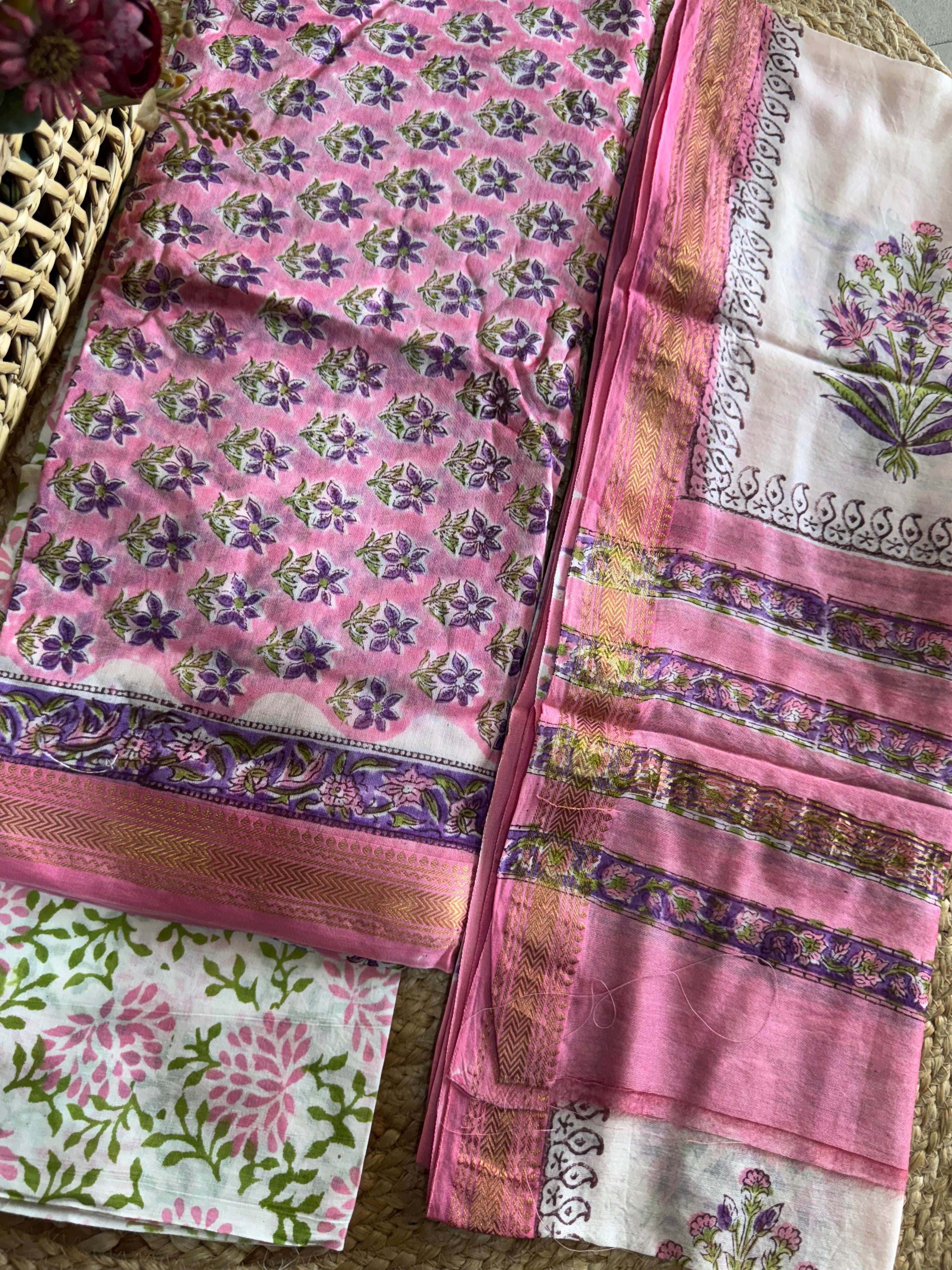 HAND BLOCK PRINTED MAHESHWARI UNSTITCHED SUIT