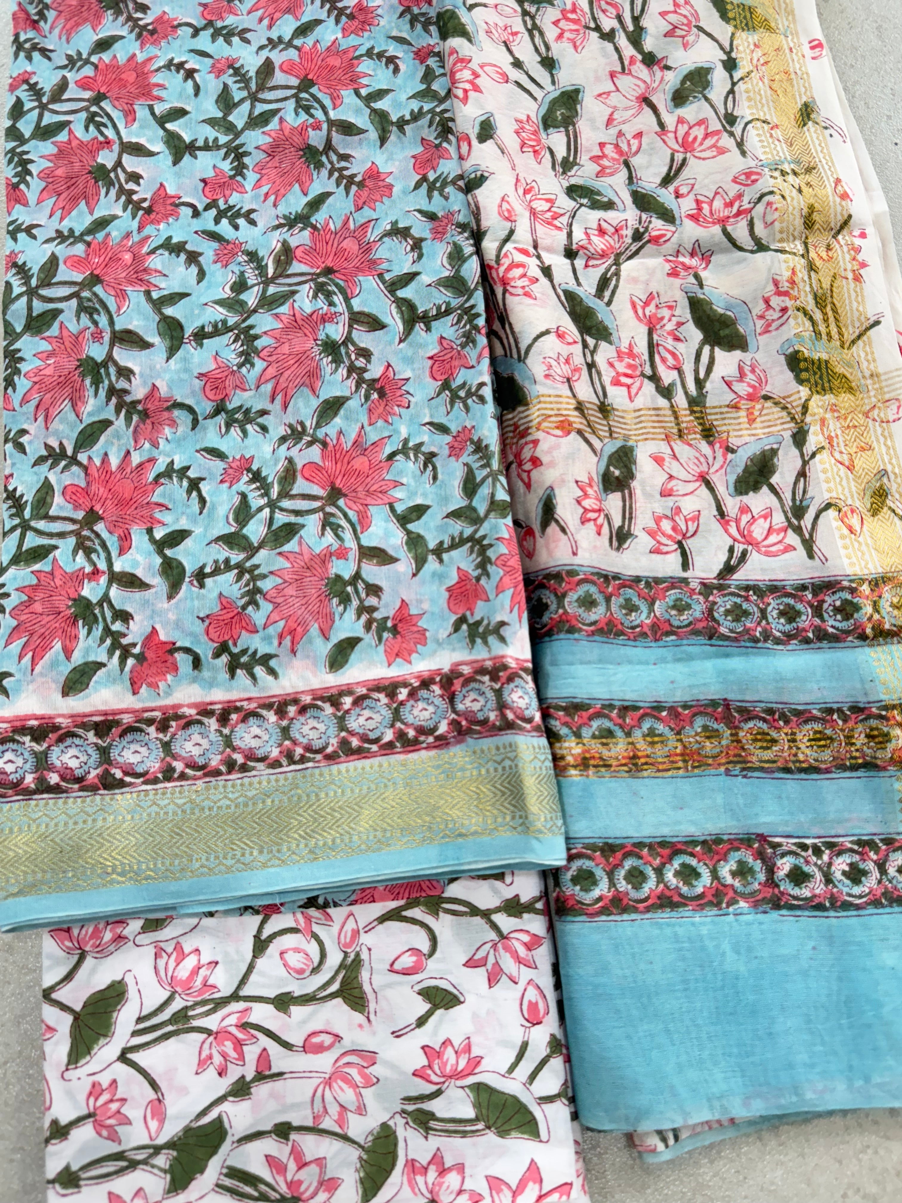 HAND BLOCK PRINTED MAHESHWARI UNSTITCHED SUIT