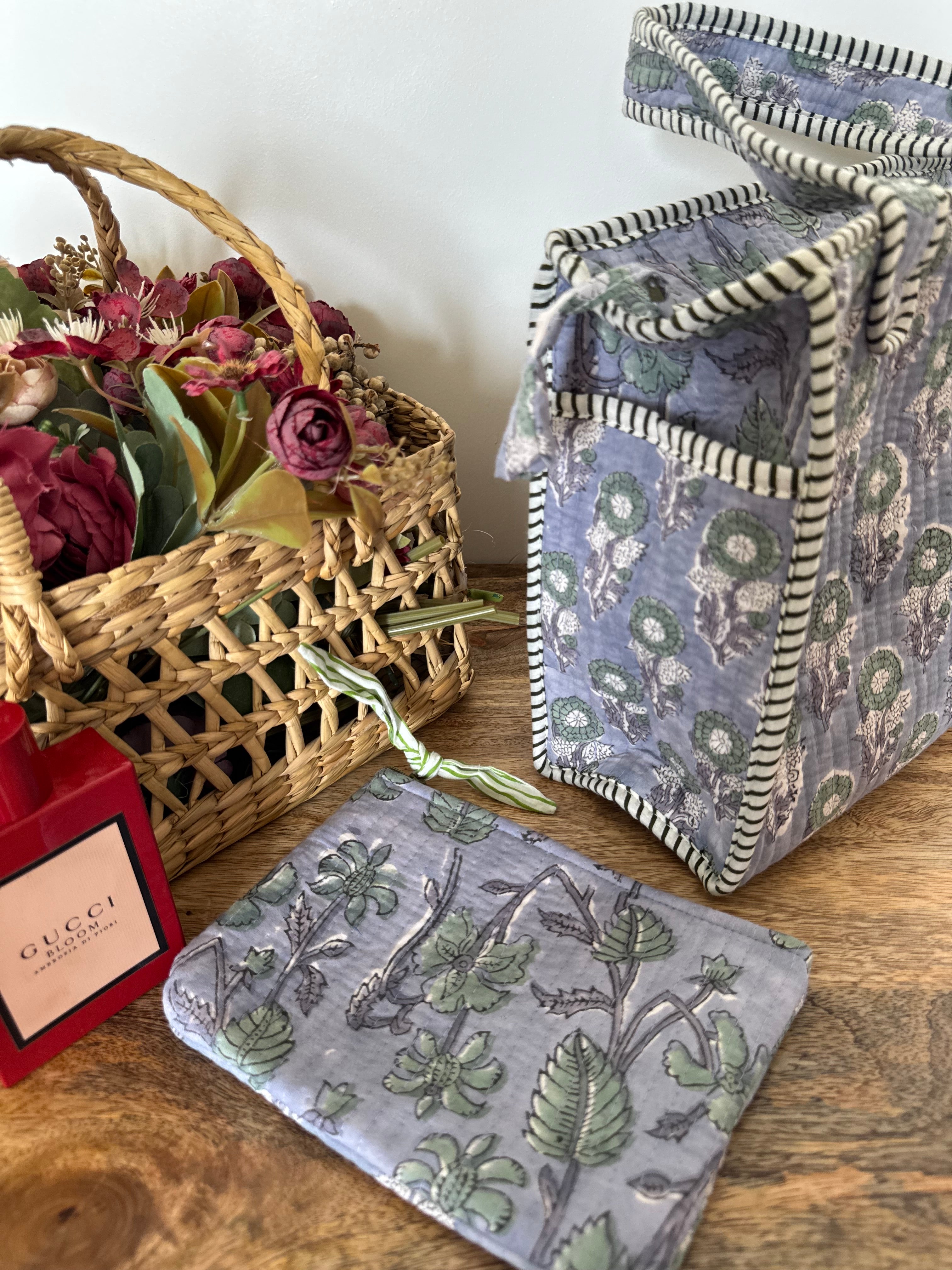 REVERSIBLE MINI TOTE BAG WITH MATCHING FLAT POUCH SET