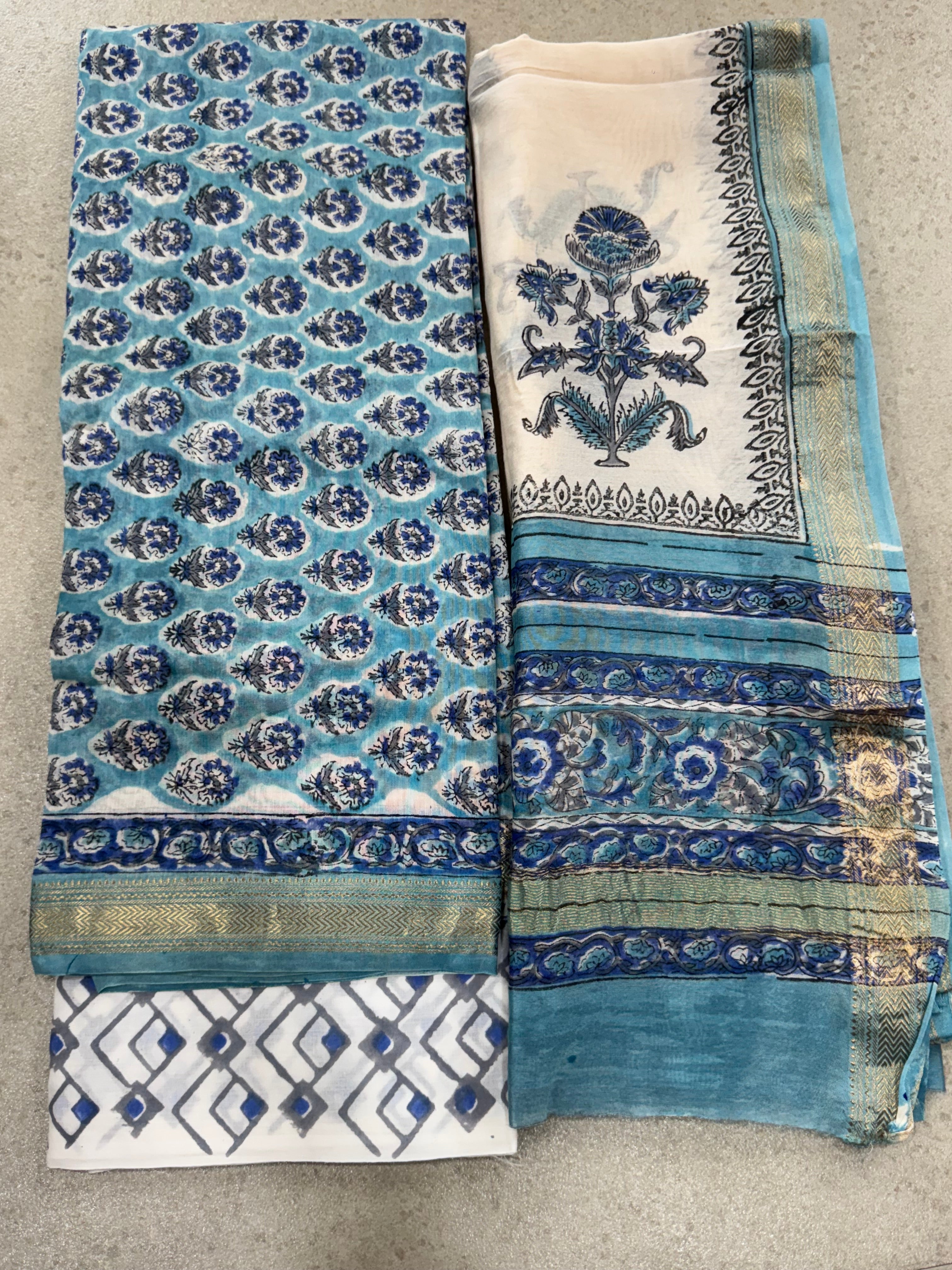 HAND BLOCK PRINTED MAHESHWARI UNSTITCHED SUIT