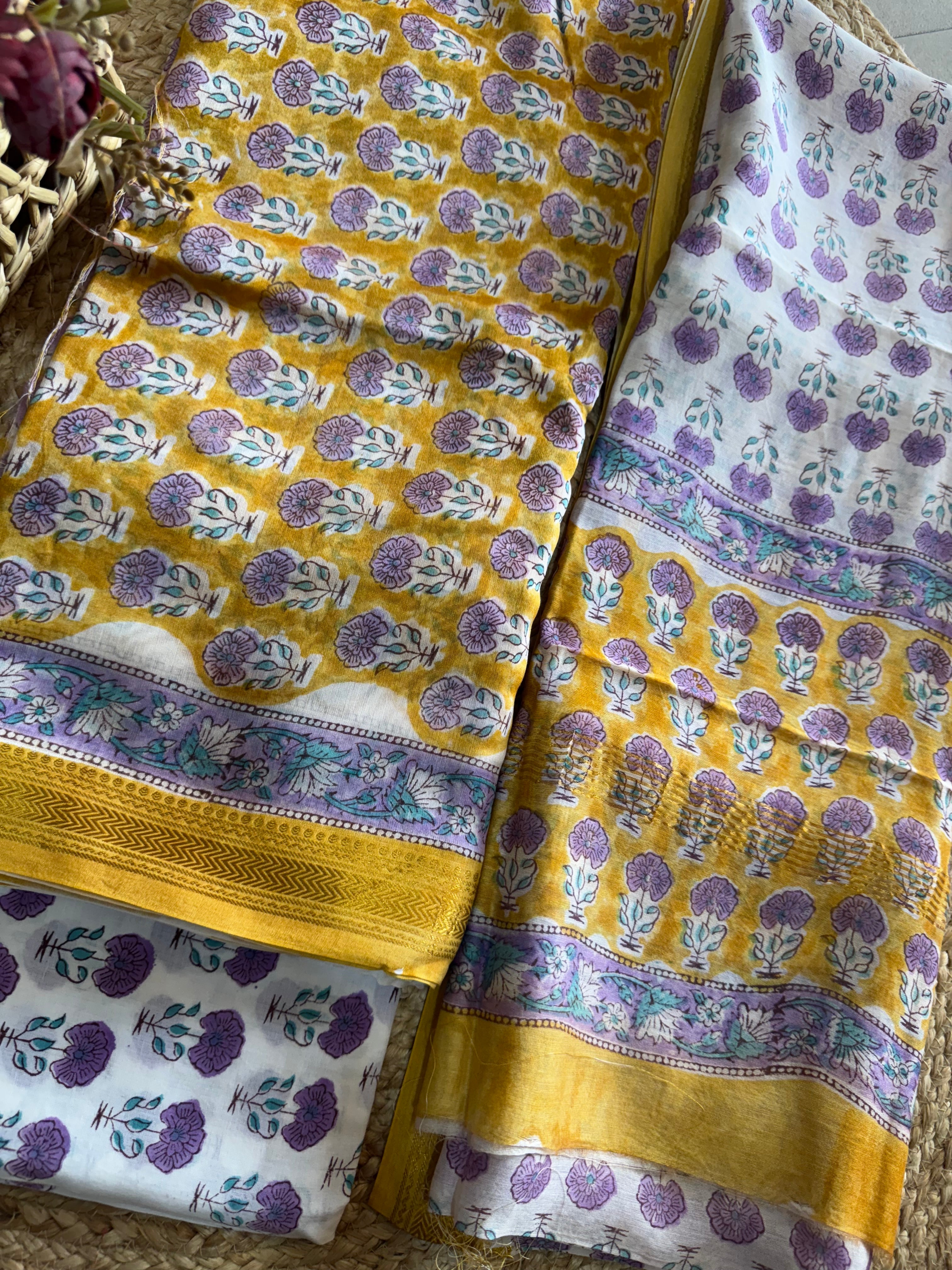 HAND BLOCK PRINTED MAHESHWARI UNSTITCHED SUIT