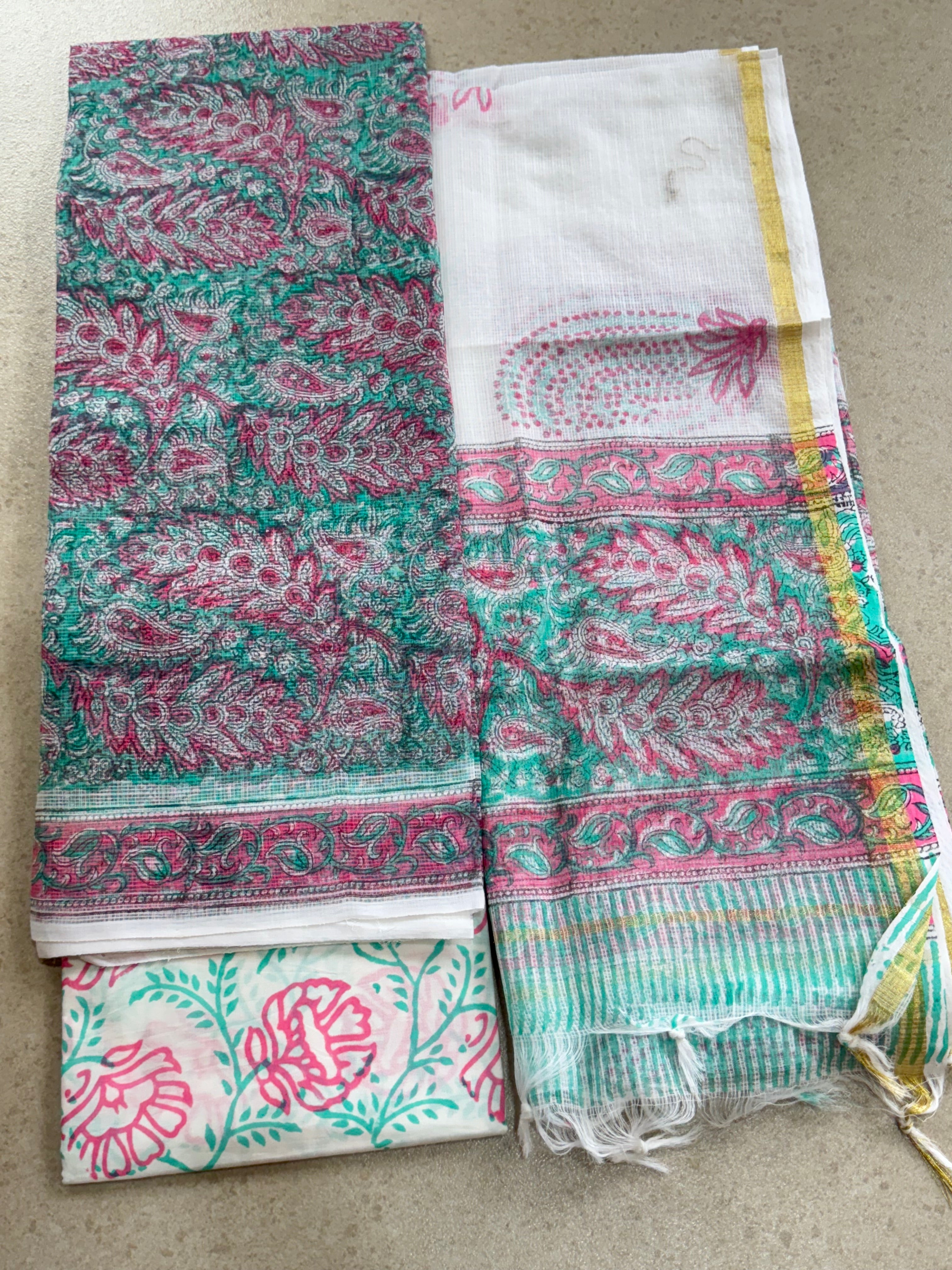 HAND BLOCK PRINTED KOTA WITH KOTA DORIYA DUPATTA UNSTITCHED SUIT