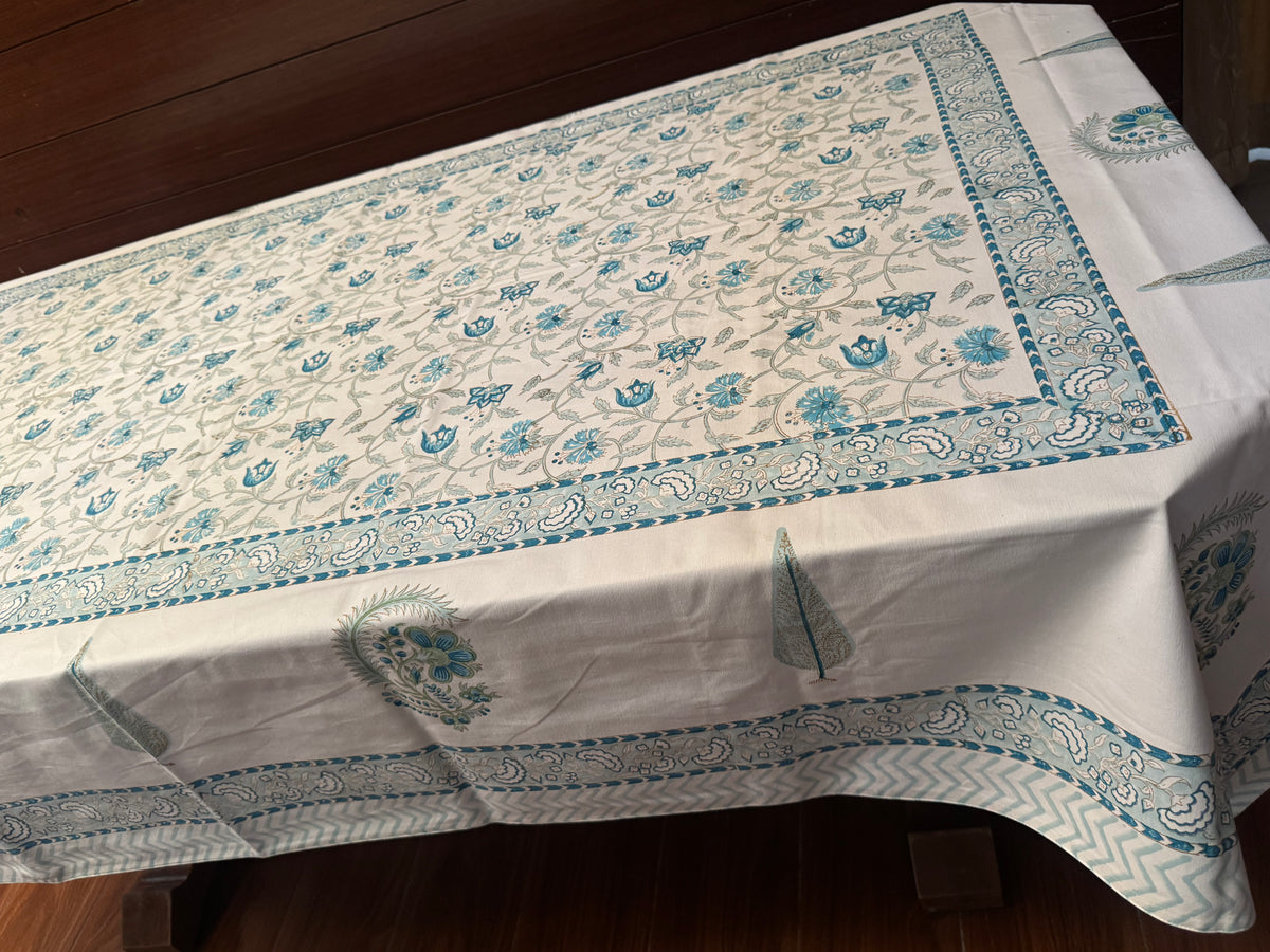 SIX SEATER HANDBLOCK PRINTED TABLECLOTH
