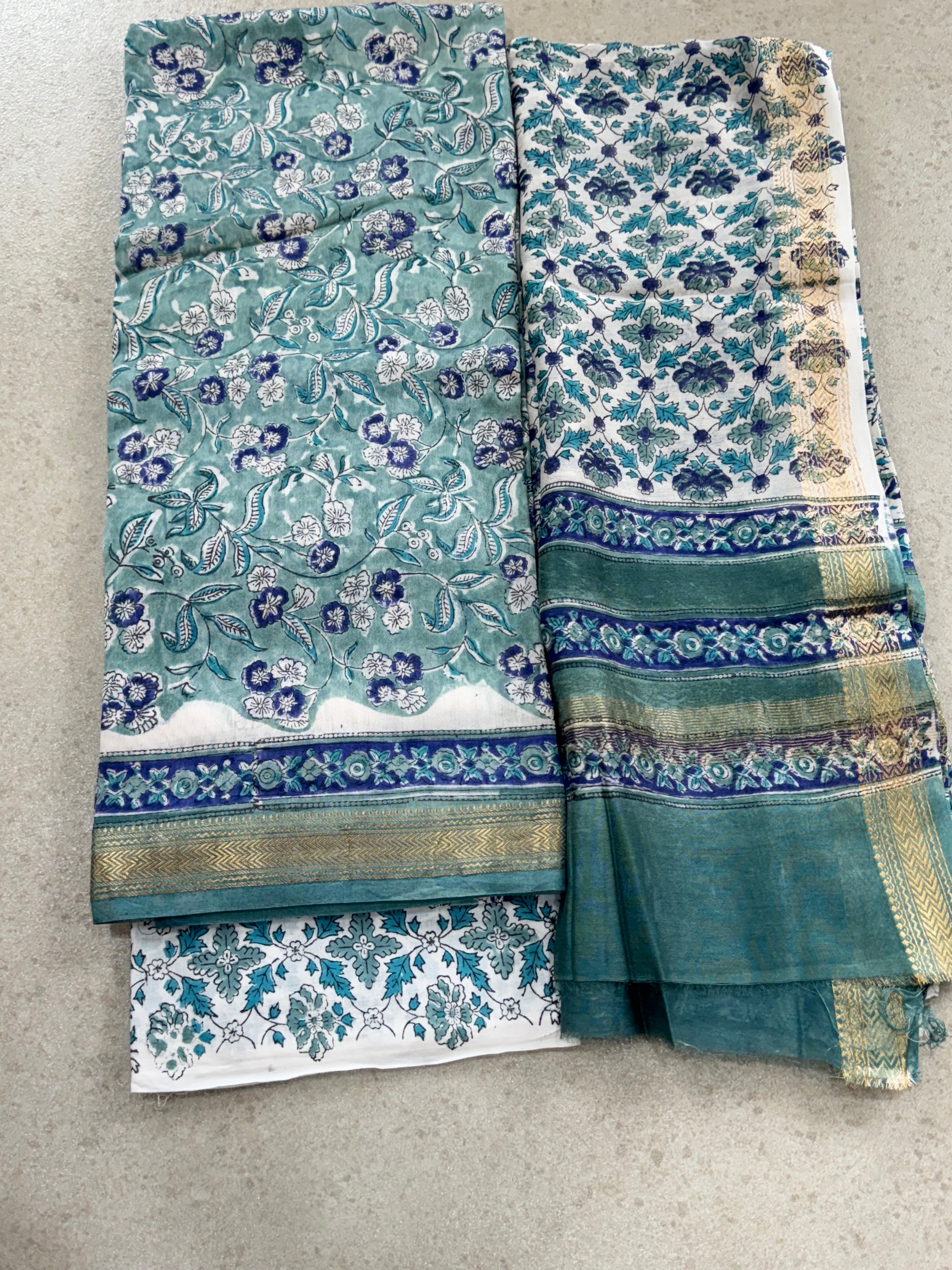 HAND BLOCK PRINTED MAHESHWARI UNSTITCHED SUIT