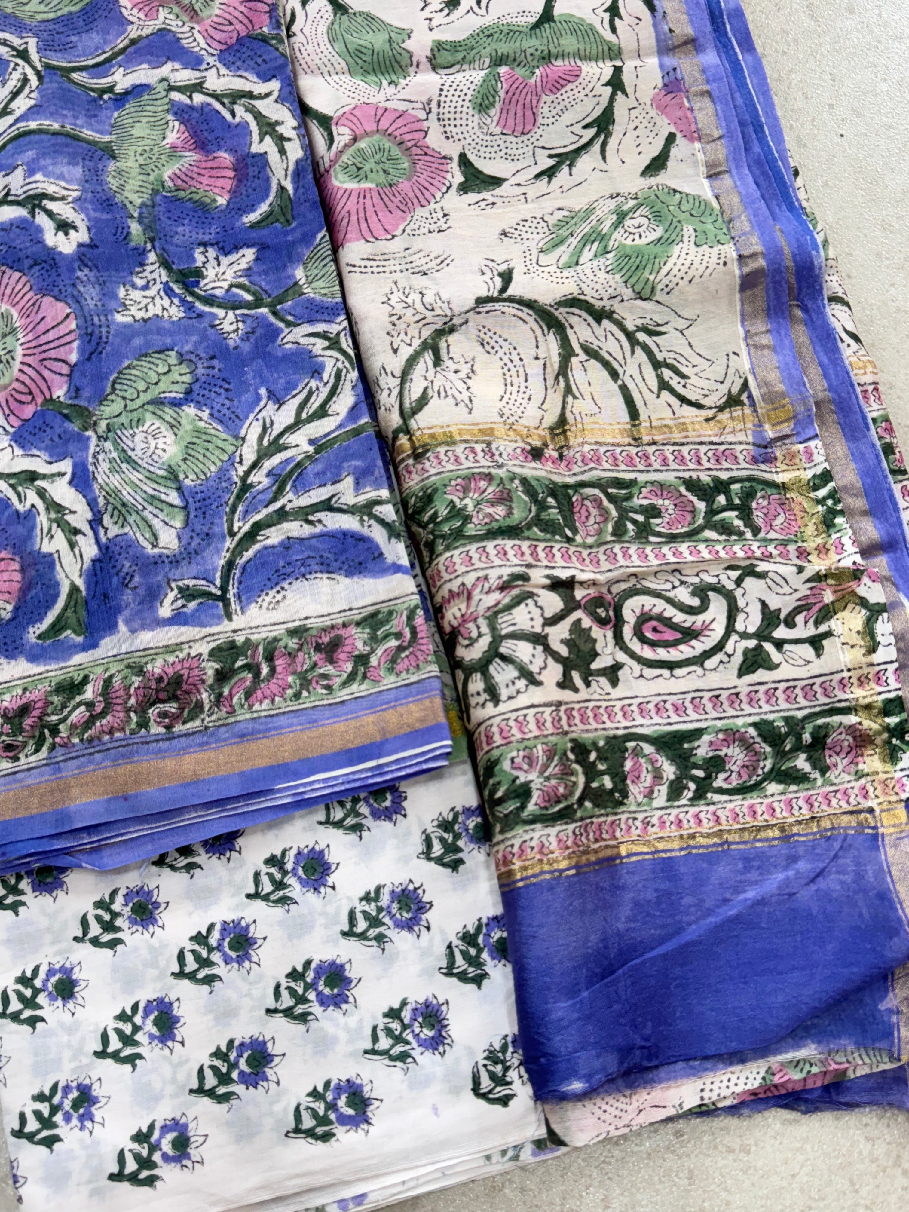 HAND BLOCK PRINTED CHANDERI UNSTITCHED SUIT