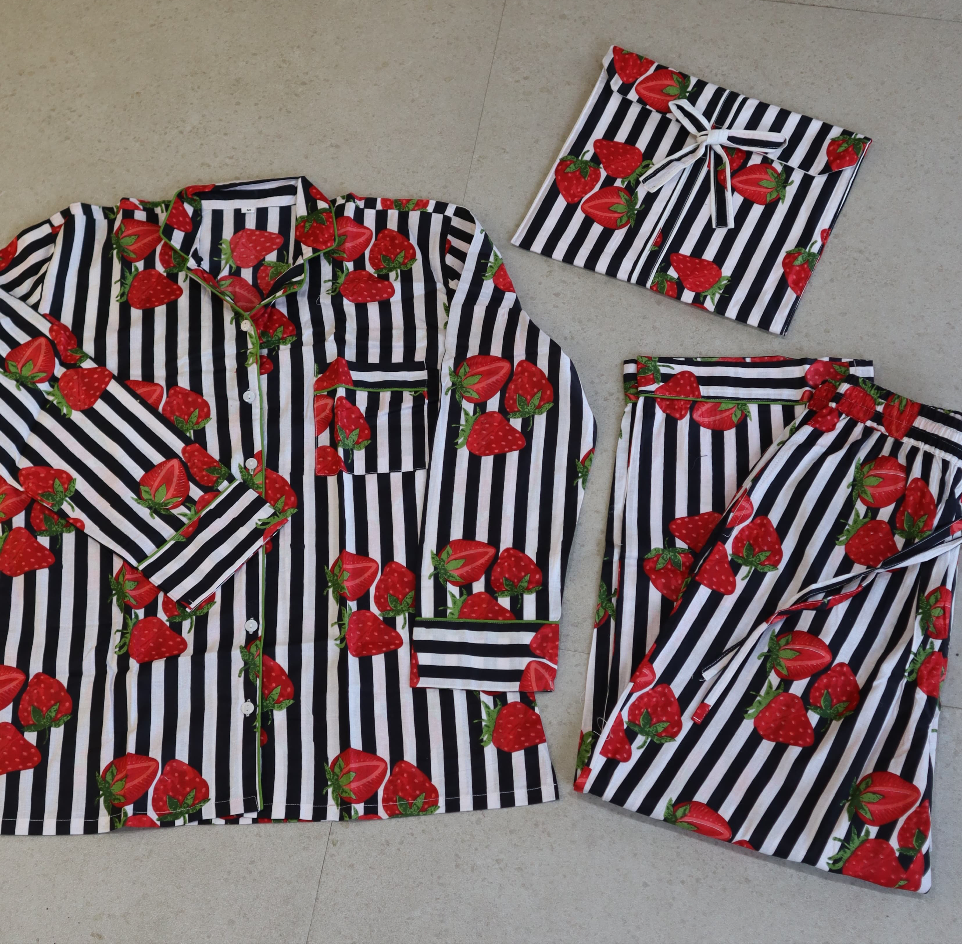 BLACK STRAWBERRY FULL SHIRT AND FULL PAJAMA