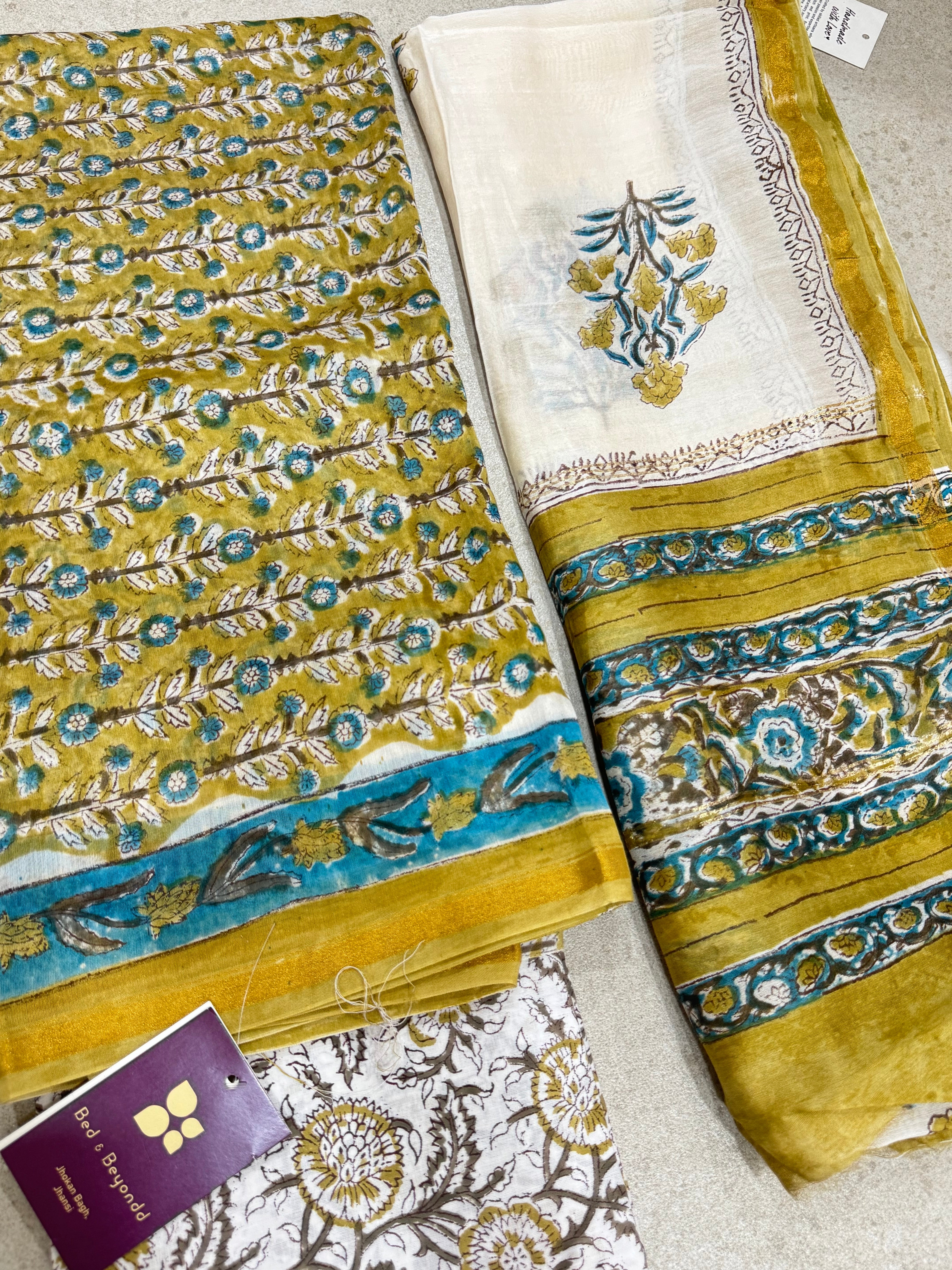 HAND BLOCK PRINTED CHANDERI UNSTITCHED SUIT