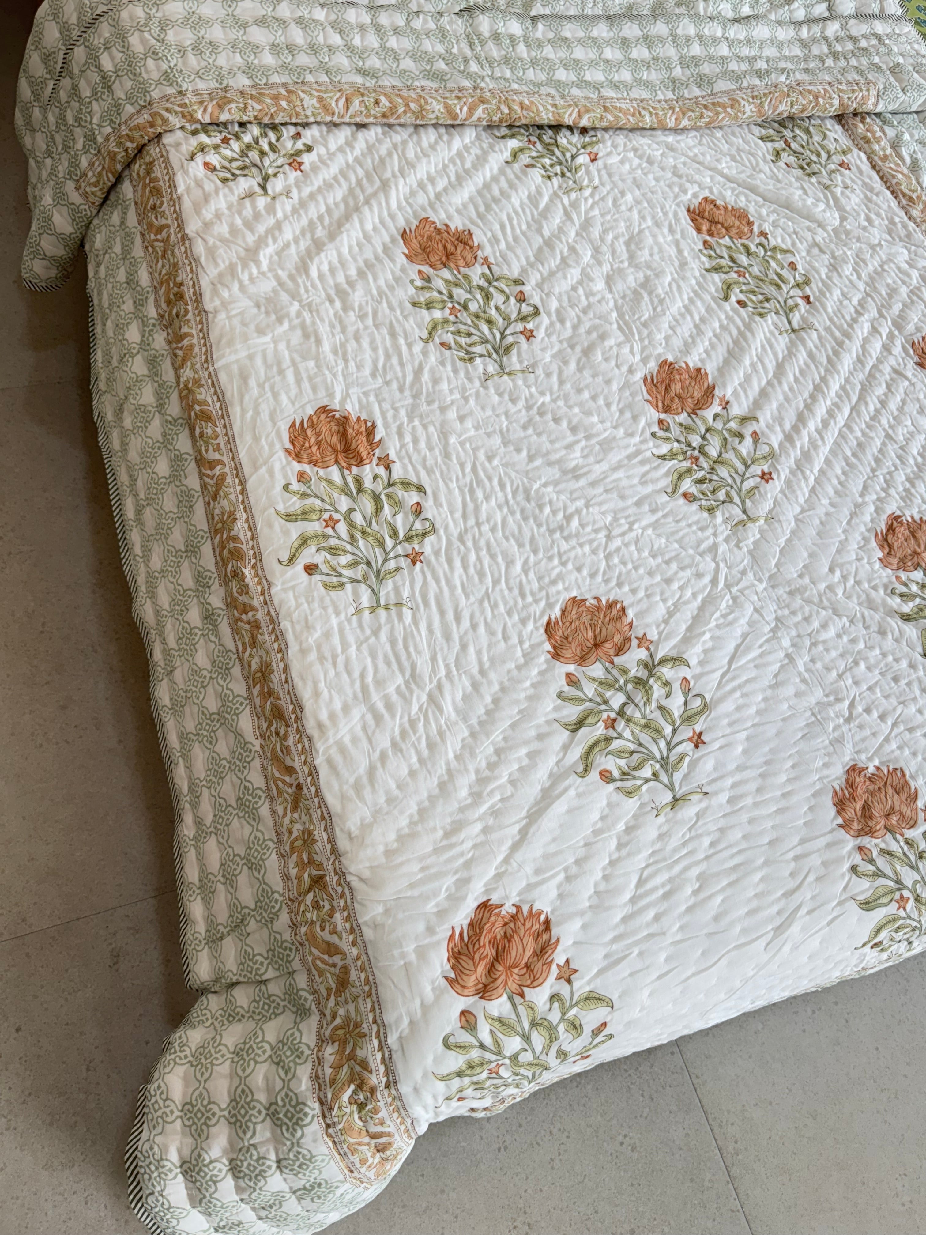 KUNDAN HANDBLOCK PRINTED SINGLE QUILT
