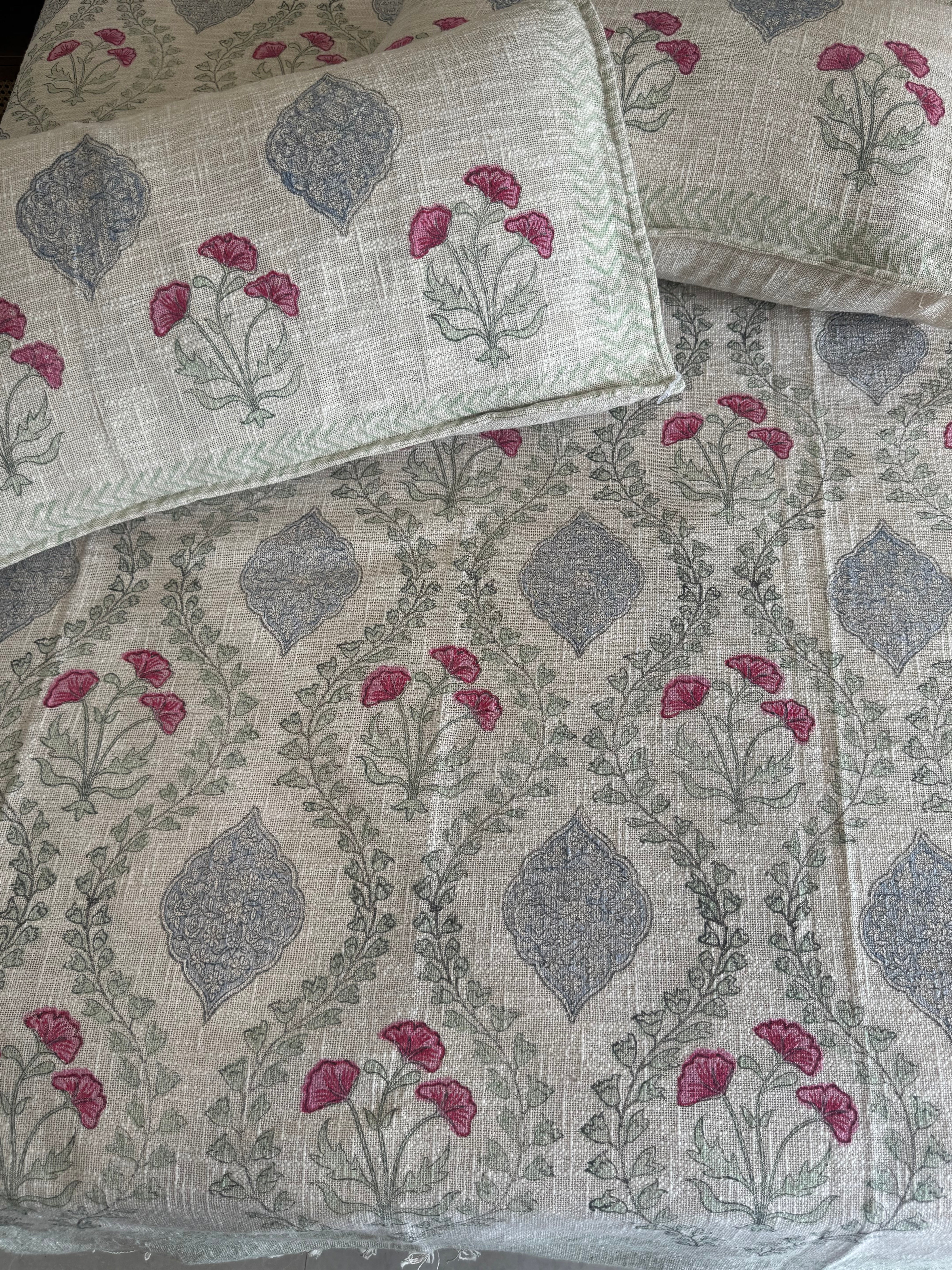 HAND BLOCK PRINTED JUTE BEDCOVER - 108 by 108 INCHES