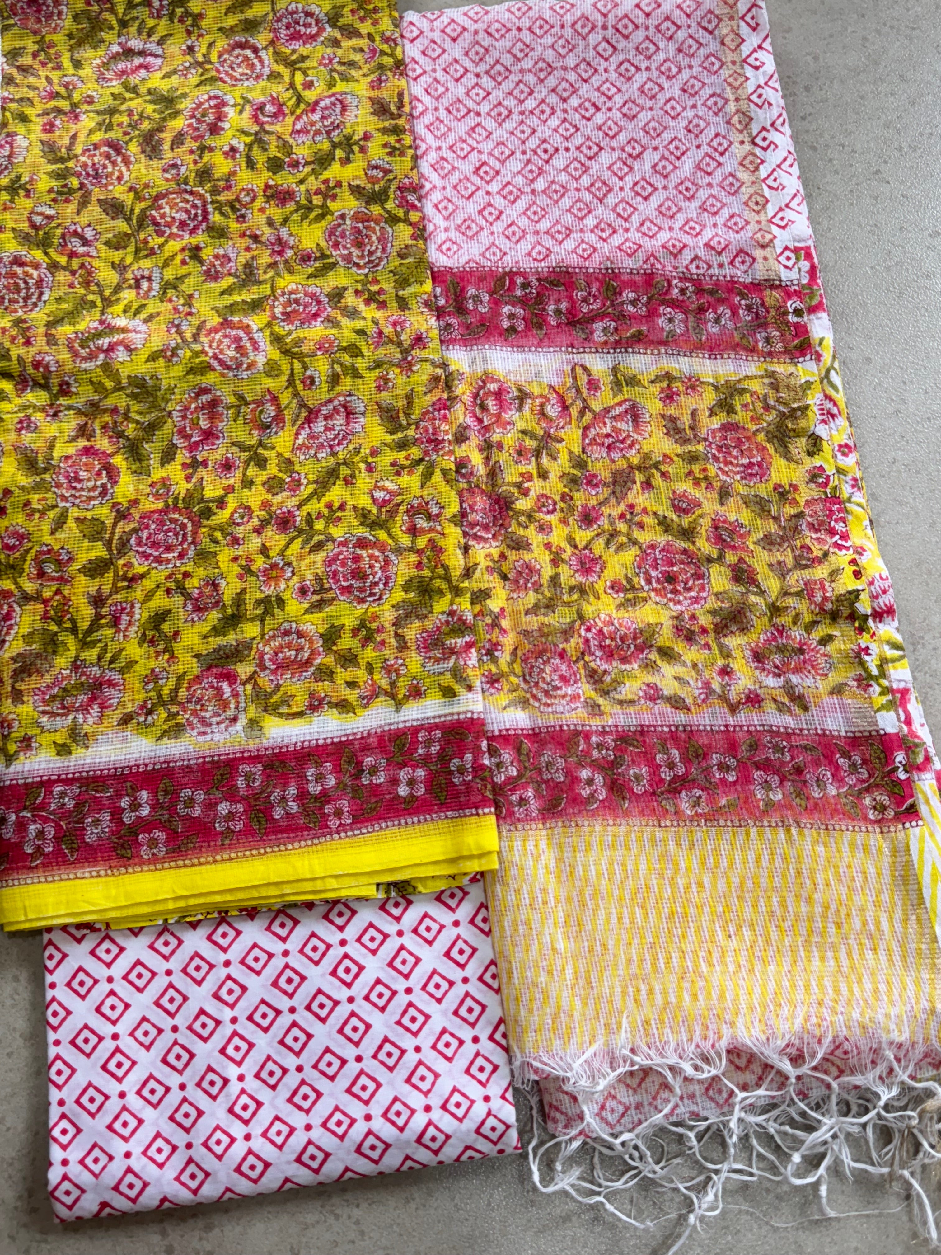 HAND BLOCK PRINTED KOTA WITH KOTA DORIYA DUPATTA UNSTITCHED SUIT