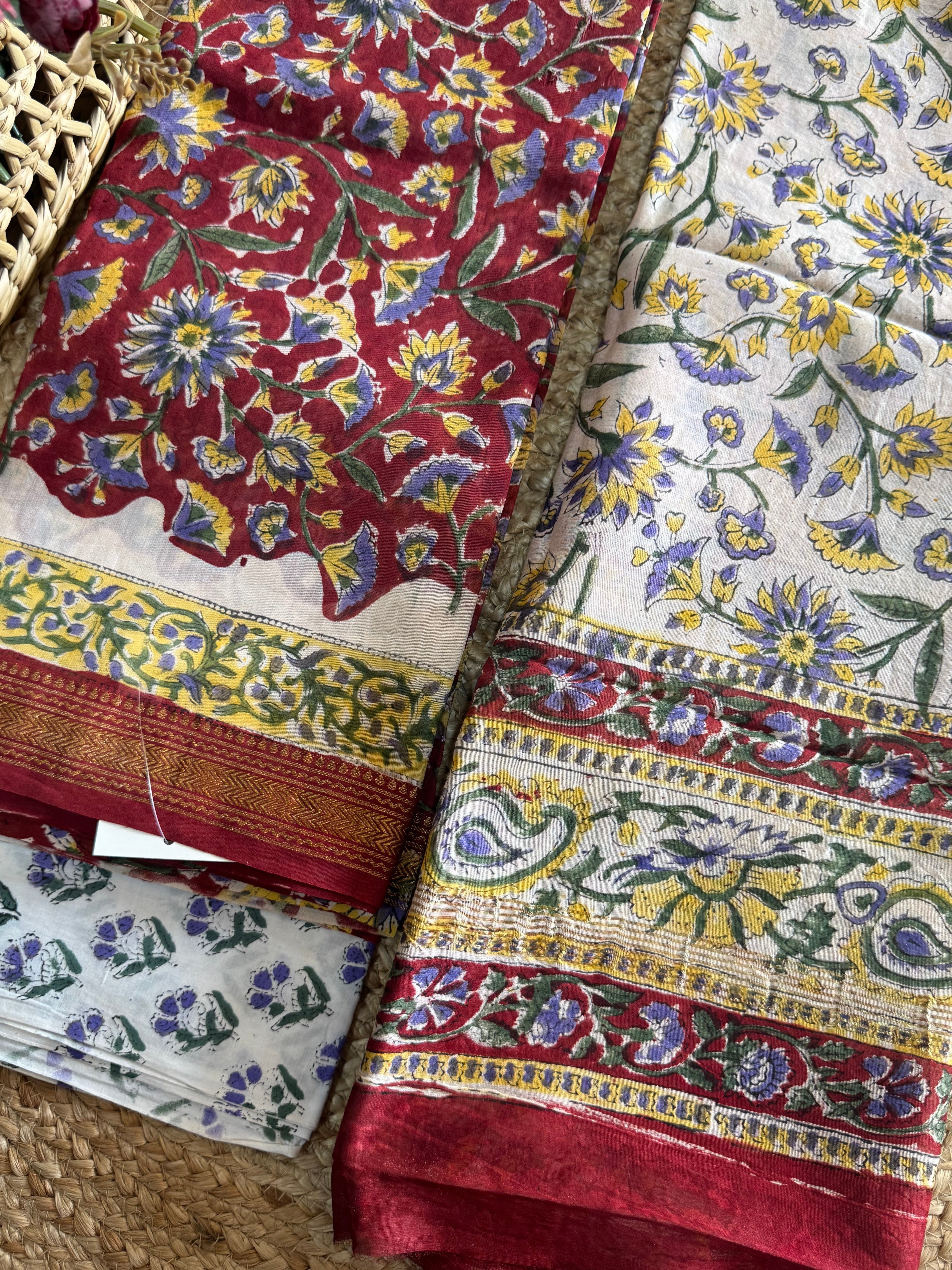 HAND BLOCK PRINTED MAHESHWARI UNSTITCHED SUIT