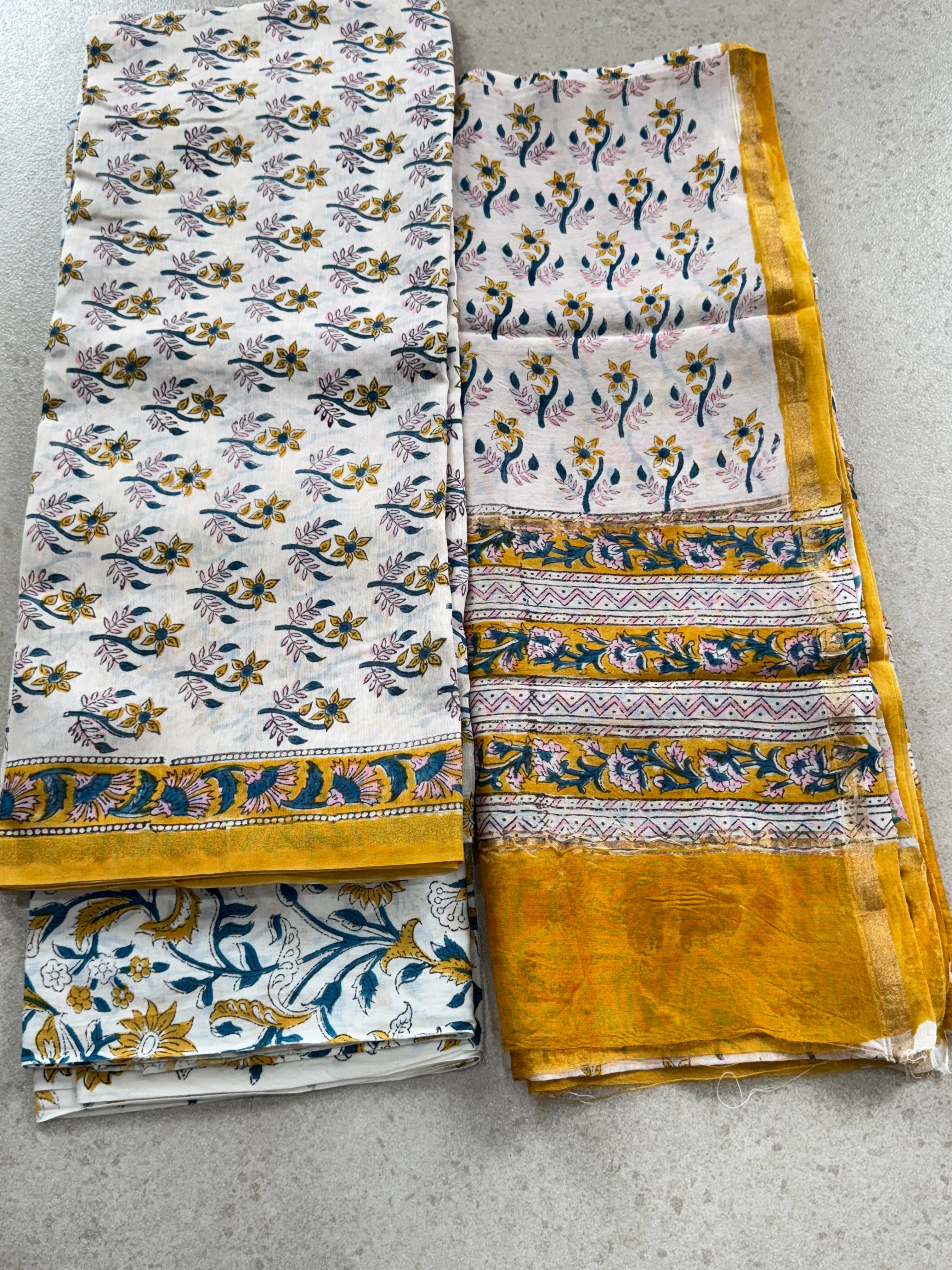 HAND BLOCK PRINTED CHANDERI UNSTITCHED SUIT