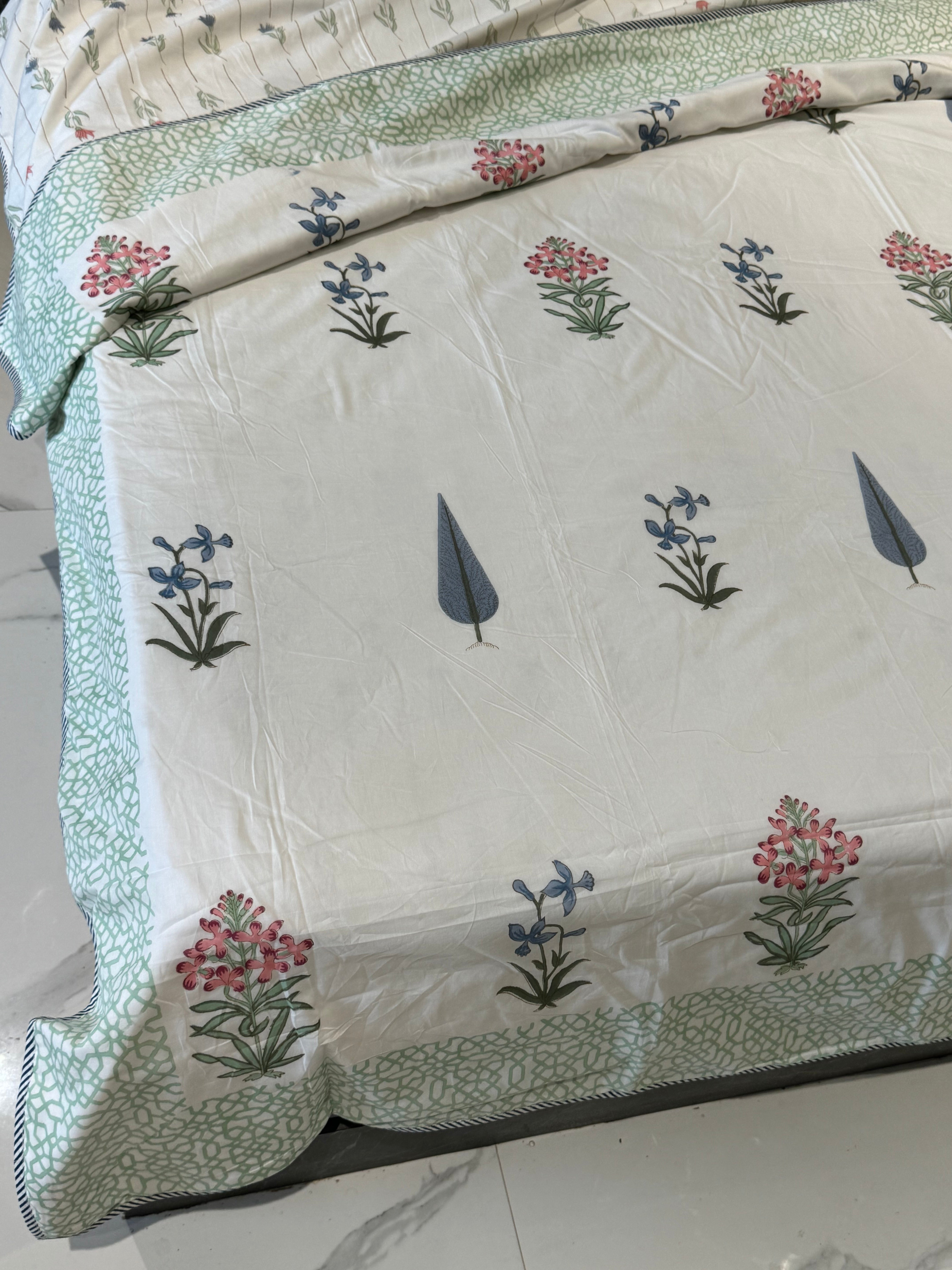 IRISH BEAUTY HANDBLOCK PRINTED REVERSIBLE MULMUL DOHAR