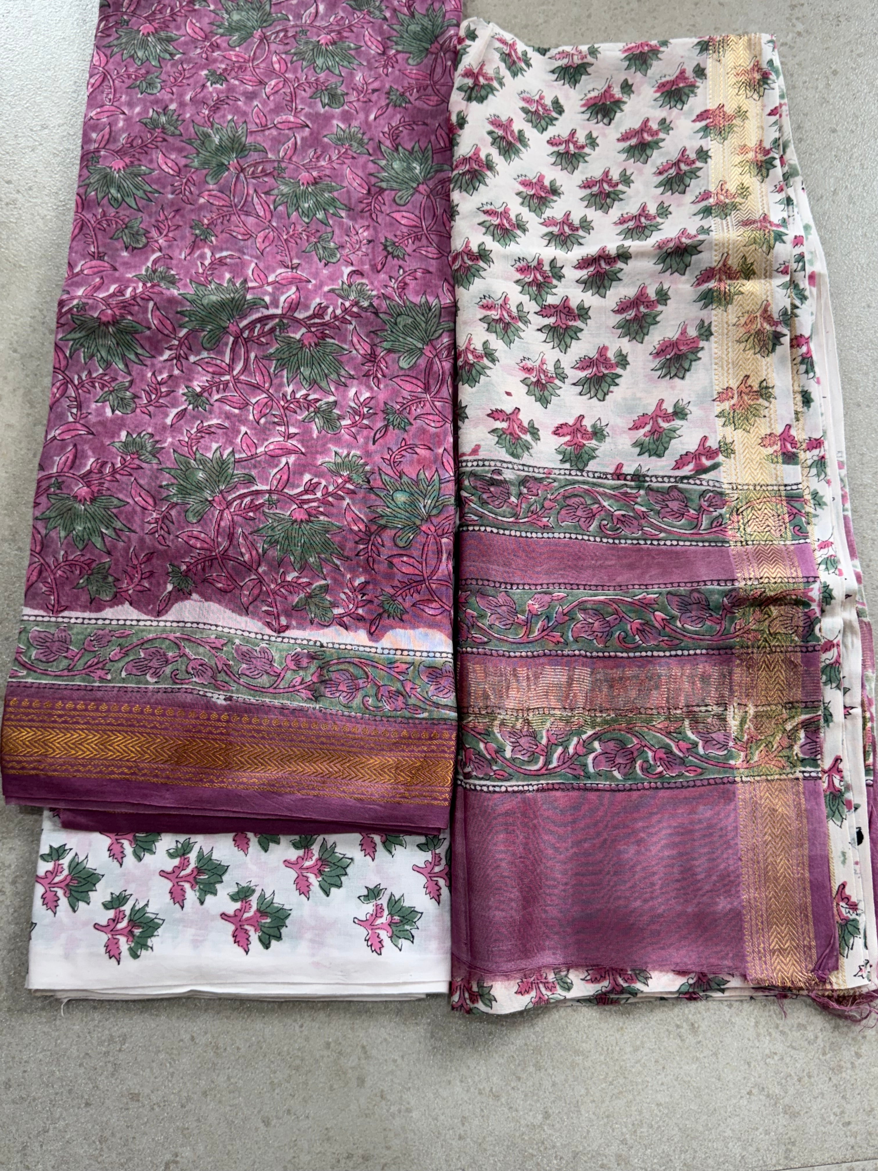 HAND BLOCK PRINTED MAHESHWARI UNSTITCHED SUIT