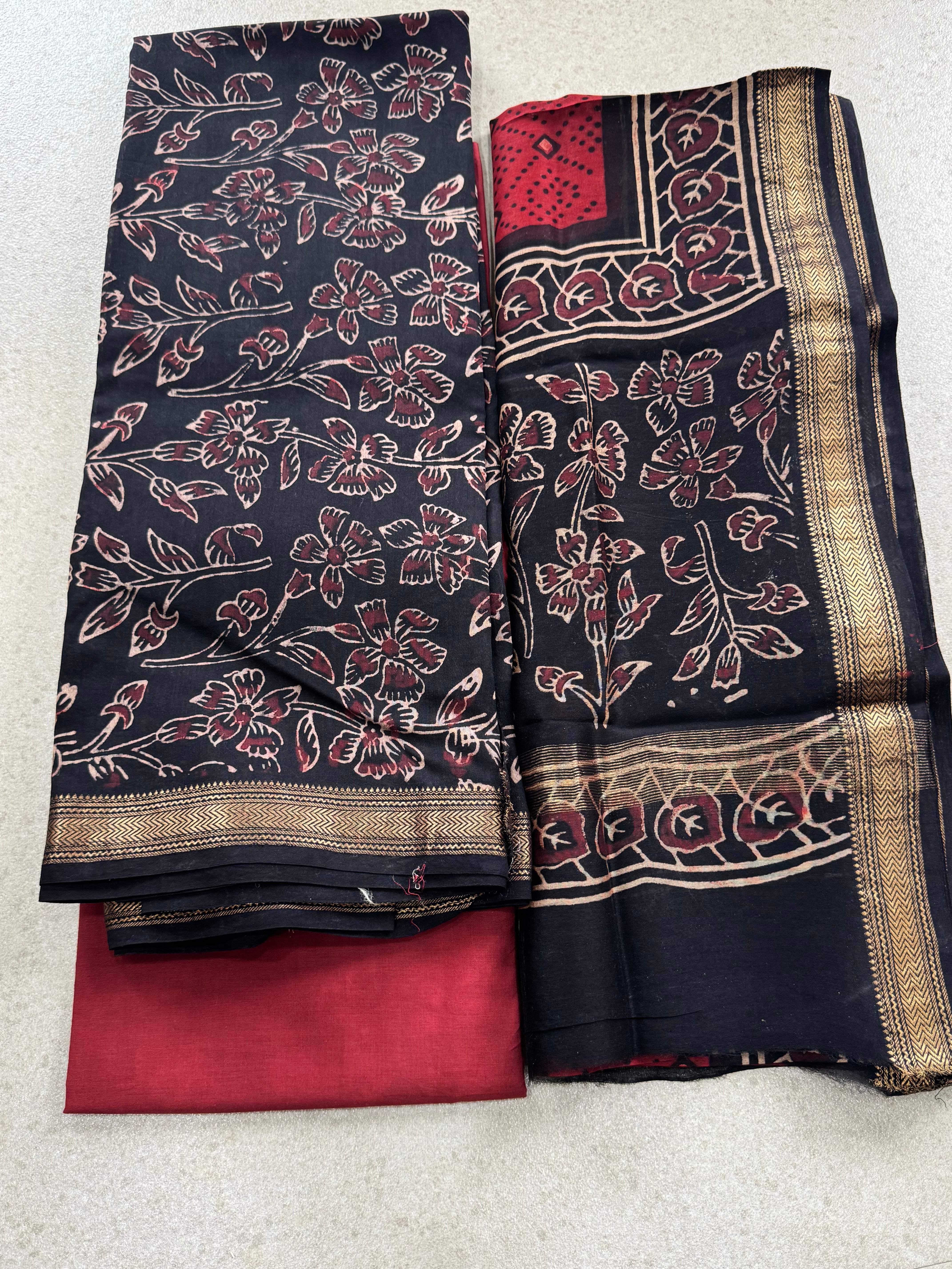 HAND BLOCK PRINTED MAHESHWARI UNSTITCHED SUIT