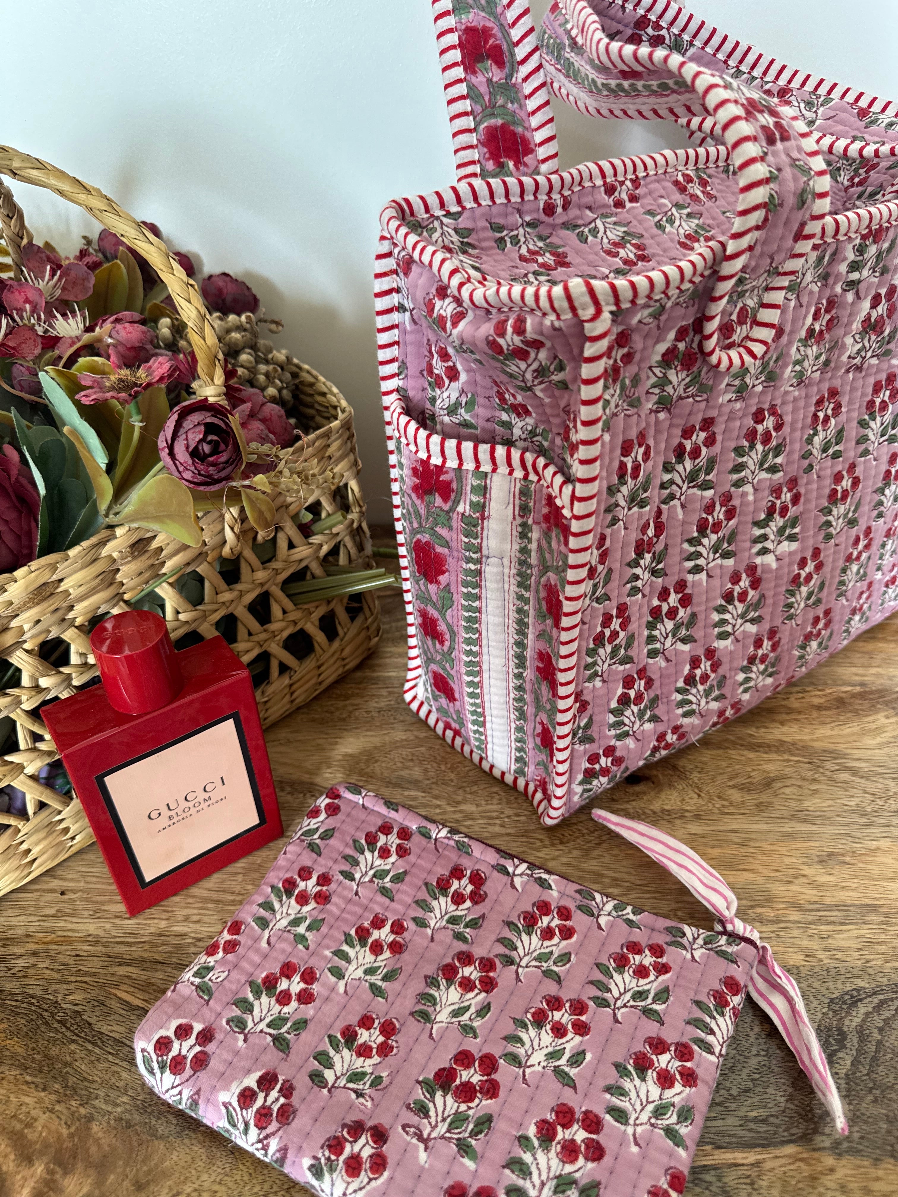 REVERSIBLE MINI TOTE BAG WITH MATCHING FLAT POUCH SET