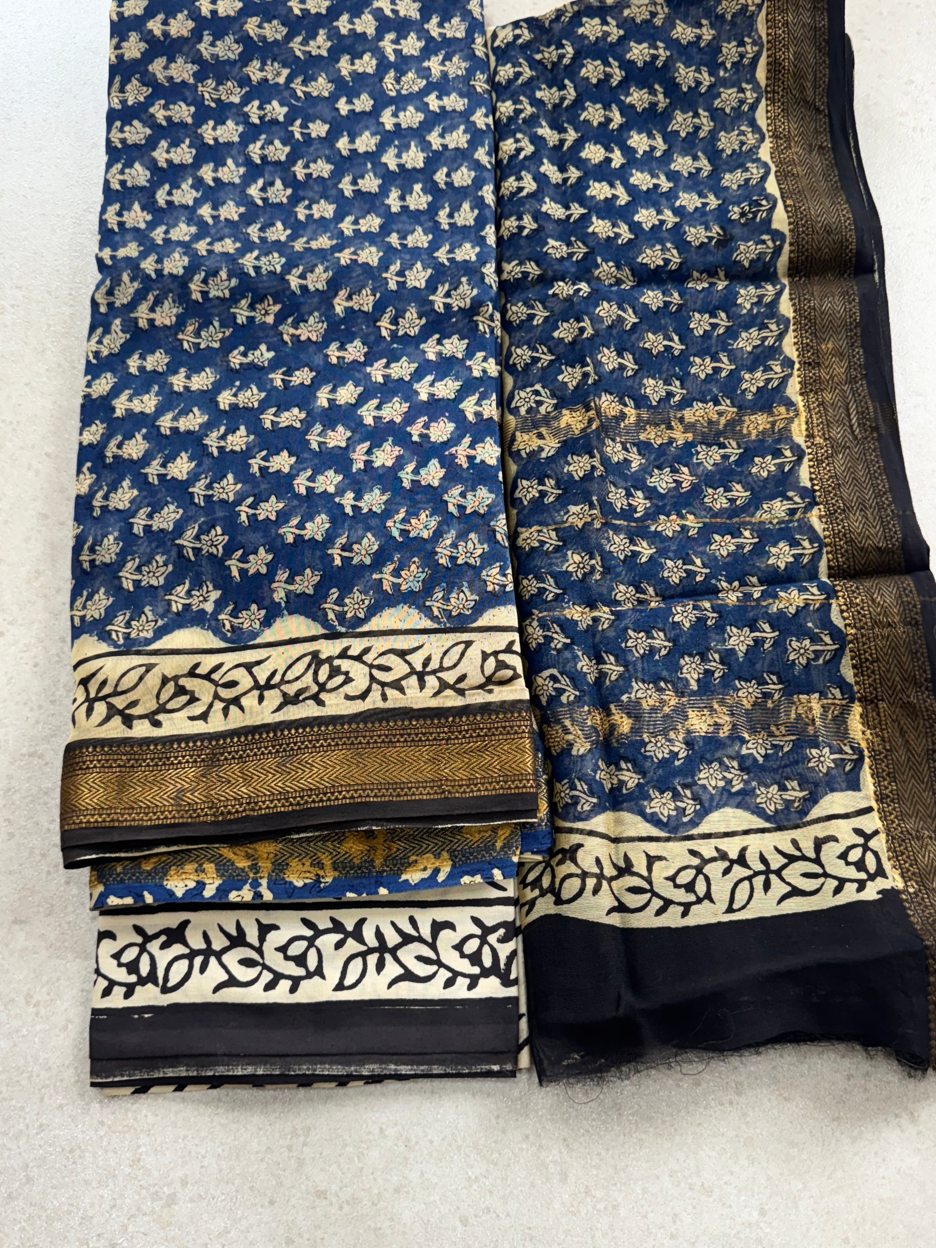 HAND BLOCK PRINTED MAHESHWARI UNSTITCHED SUIT