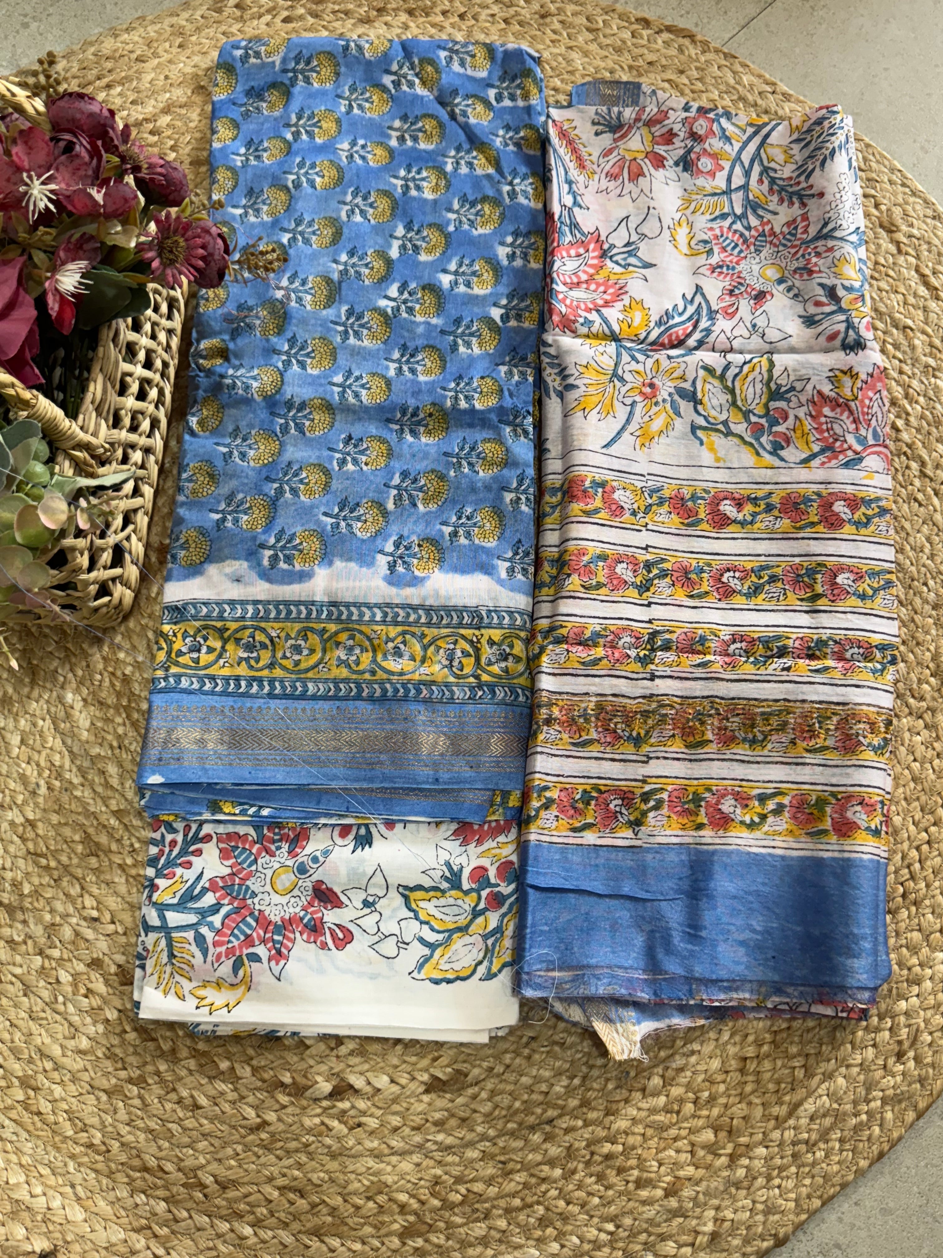 HAND BLOCK PRINTED MAHESHWARI UNSTITCHED SUIT