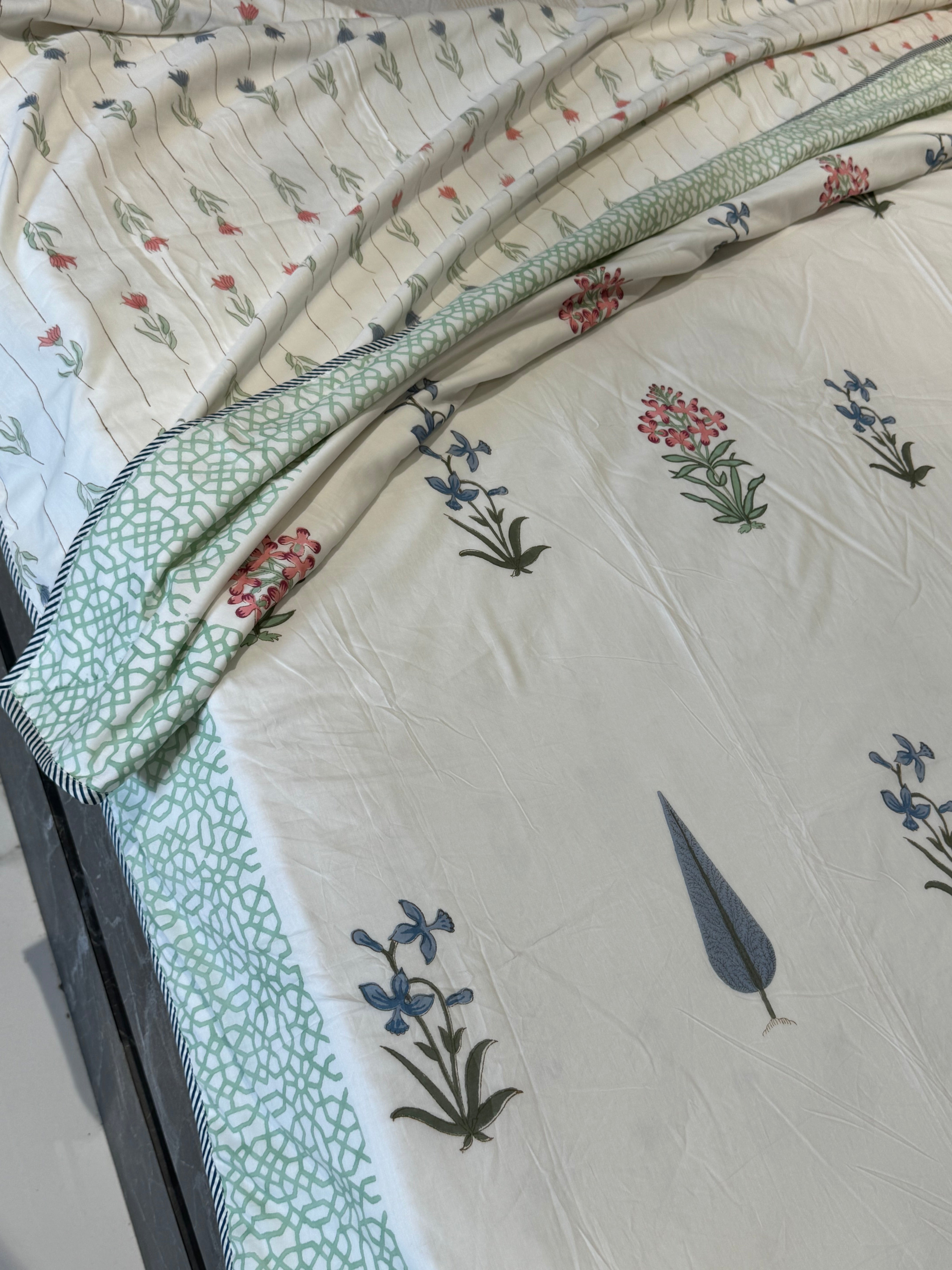 IRISH BEAUTY HANDBLOCK PRINTED REVERSIBLE MULMUL DOHAR