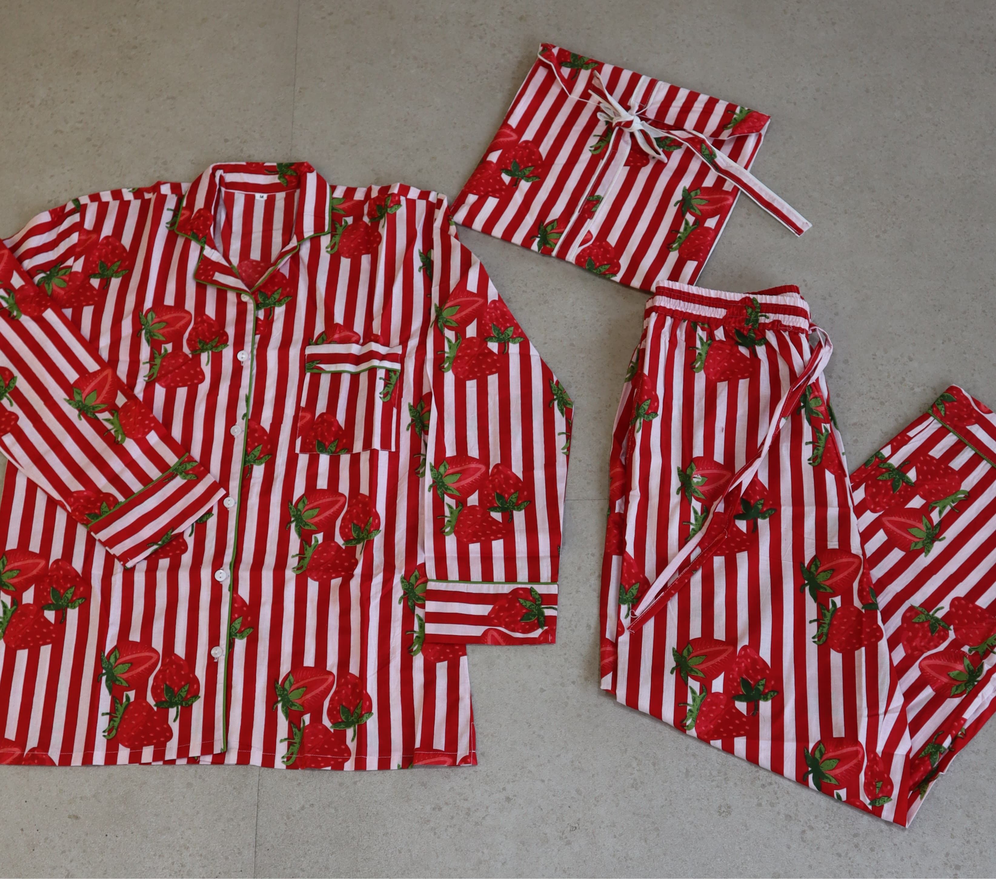 RED STRAWBERRY FULL SHIRT AND FULL PAJAMA