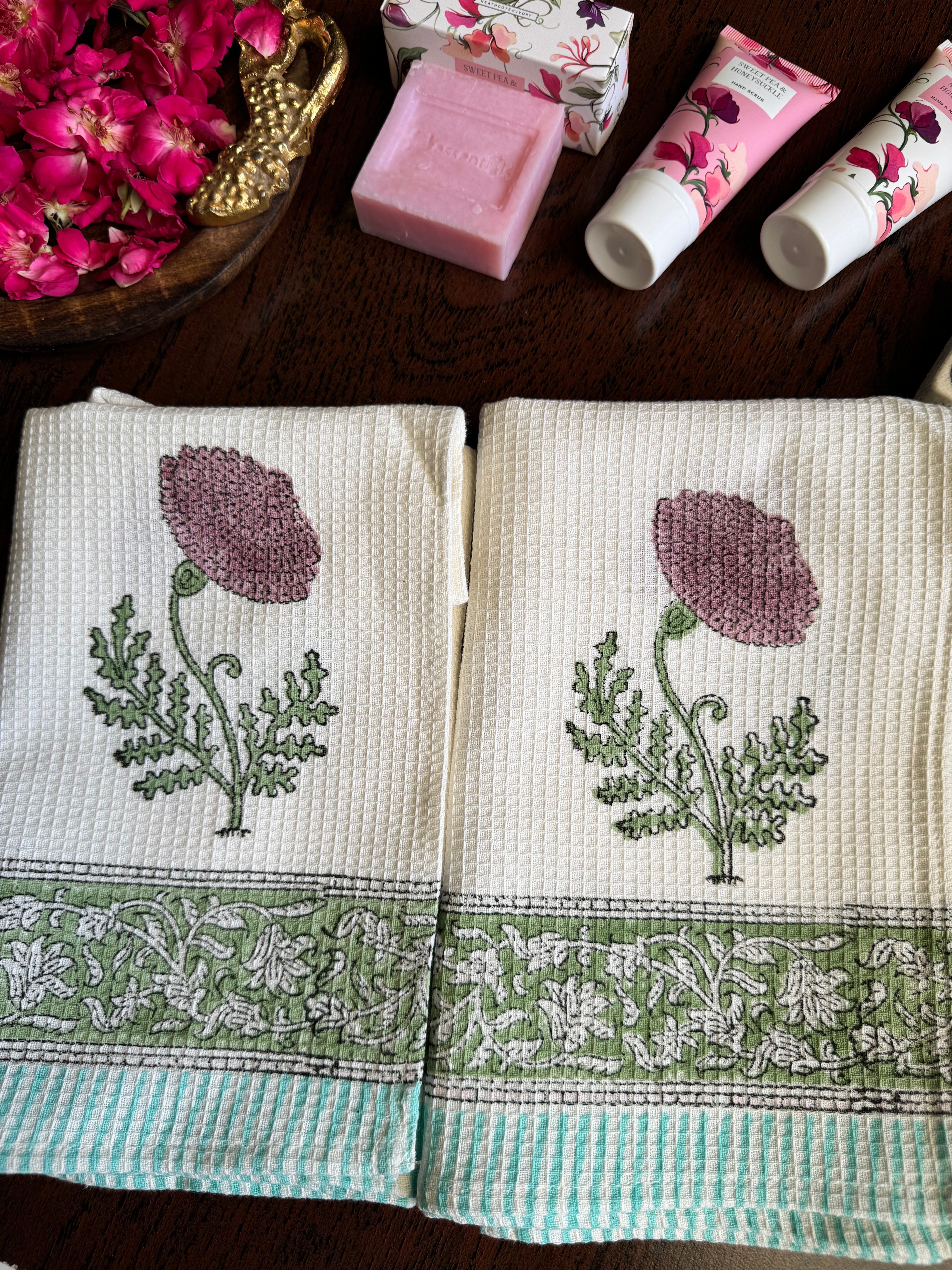CHEVRON HAND BLOCK PRINTED BODY & HAND TOWEL SET