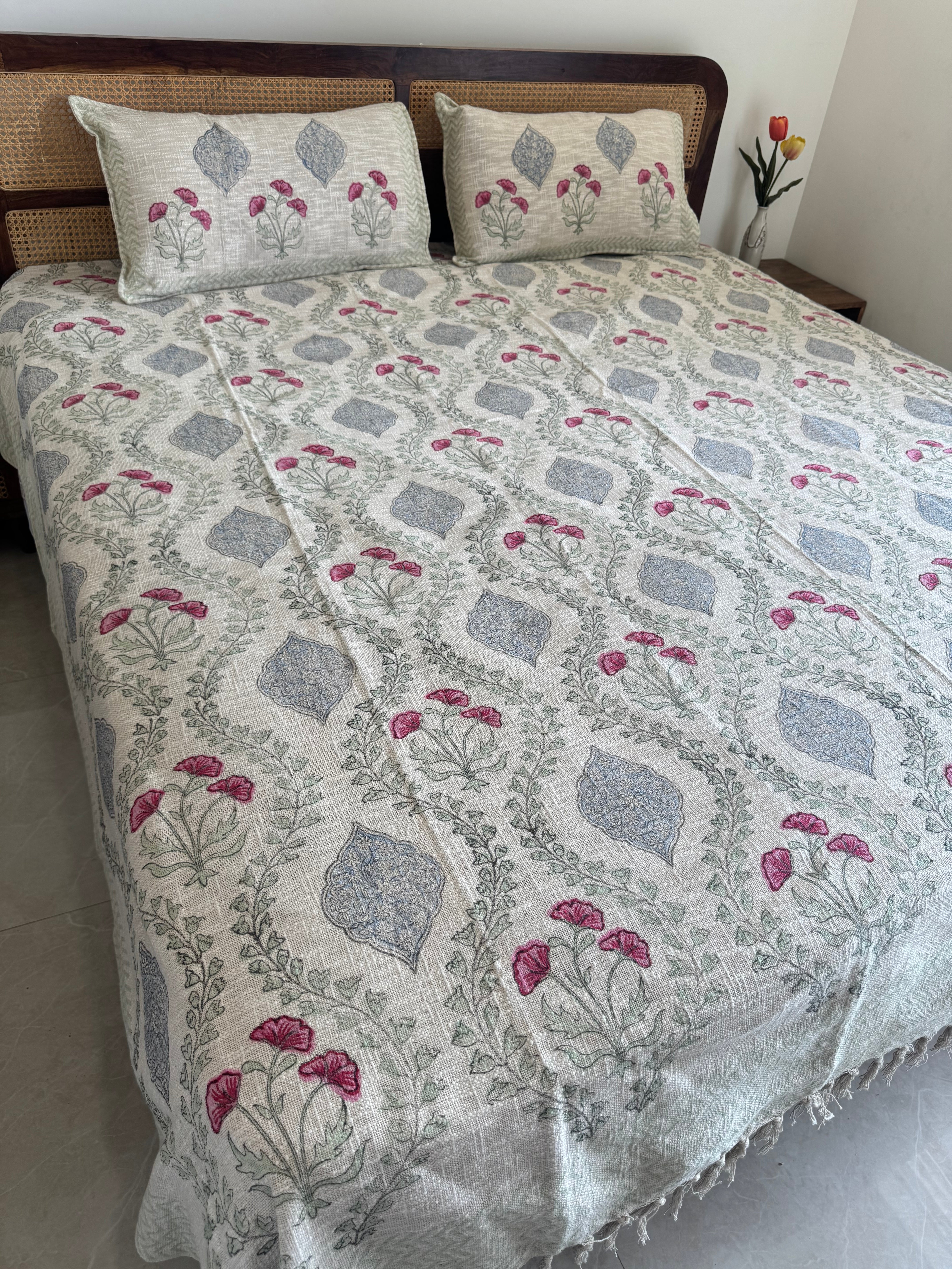 HAND BLOCK PRINTED JUTE BEDCOVER - 108 by 108 INCHES