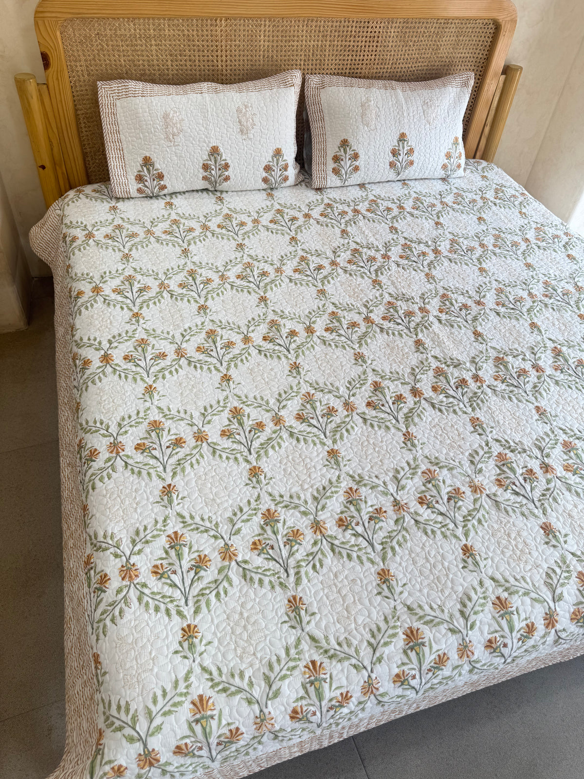 HANDBLOCK PRINTED QUILTED BEDCOVER 90*108 inches