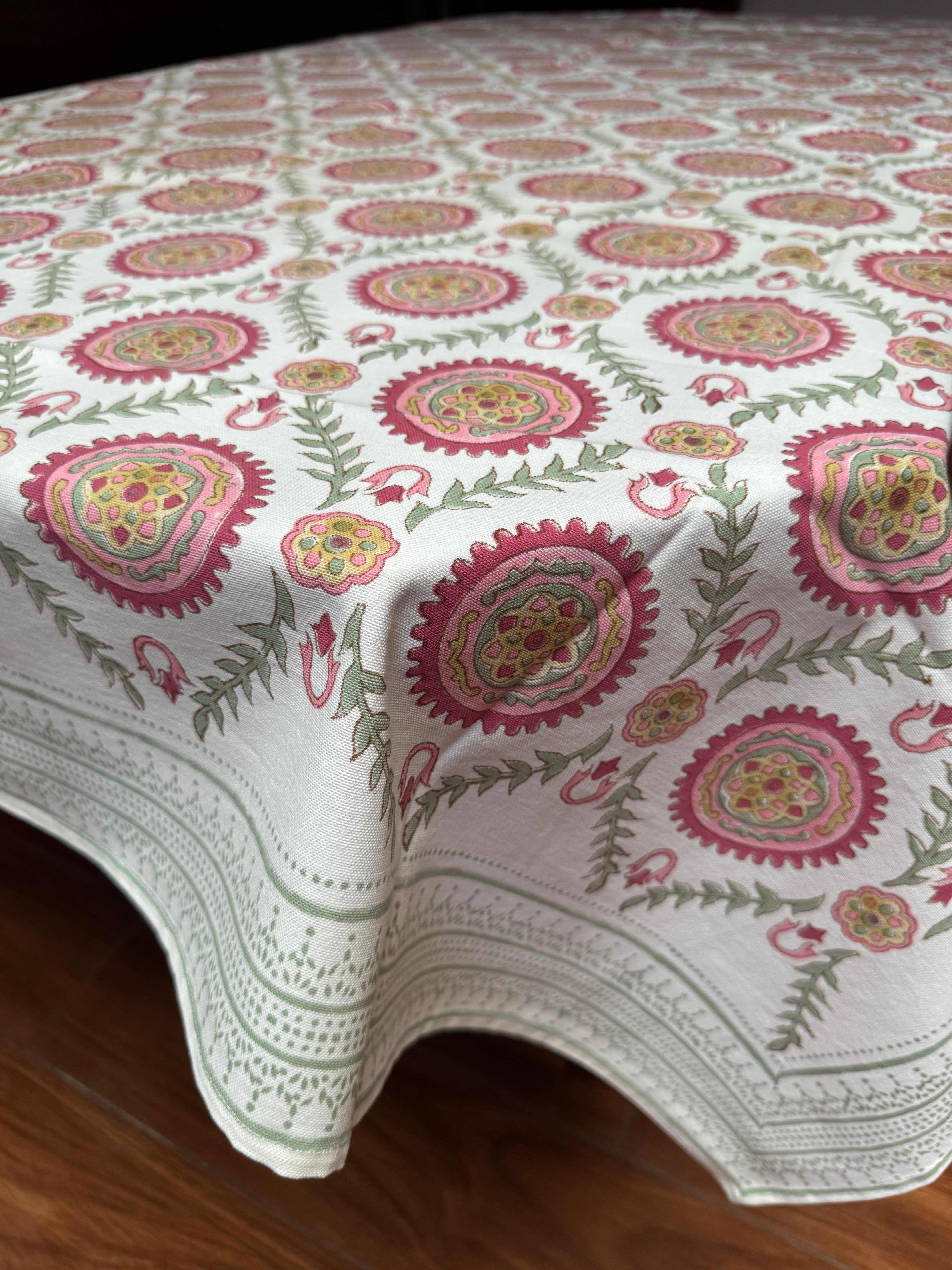 SIX SEATER HANDBLOCK PRINTED TABLECLOTH