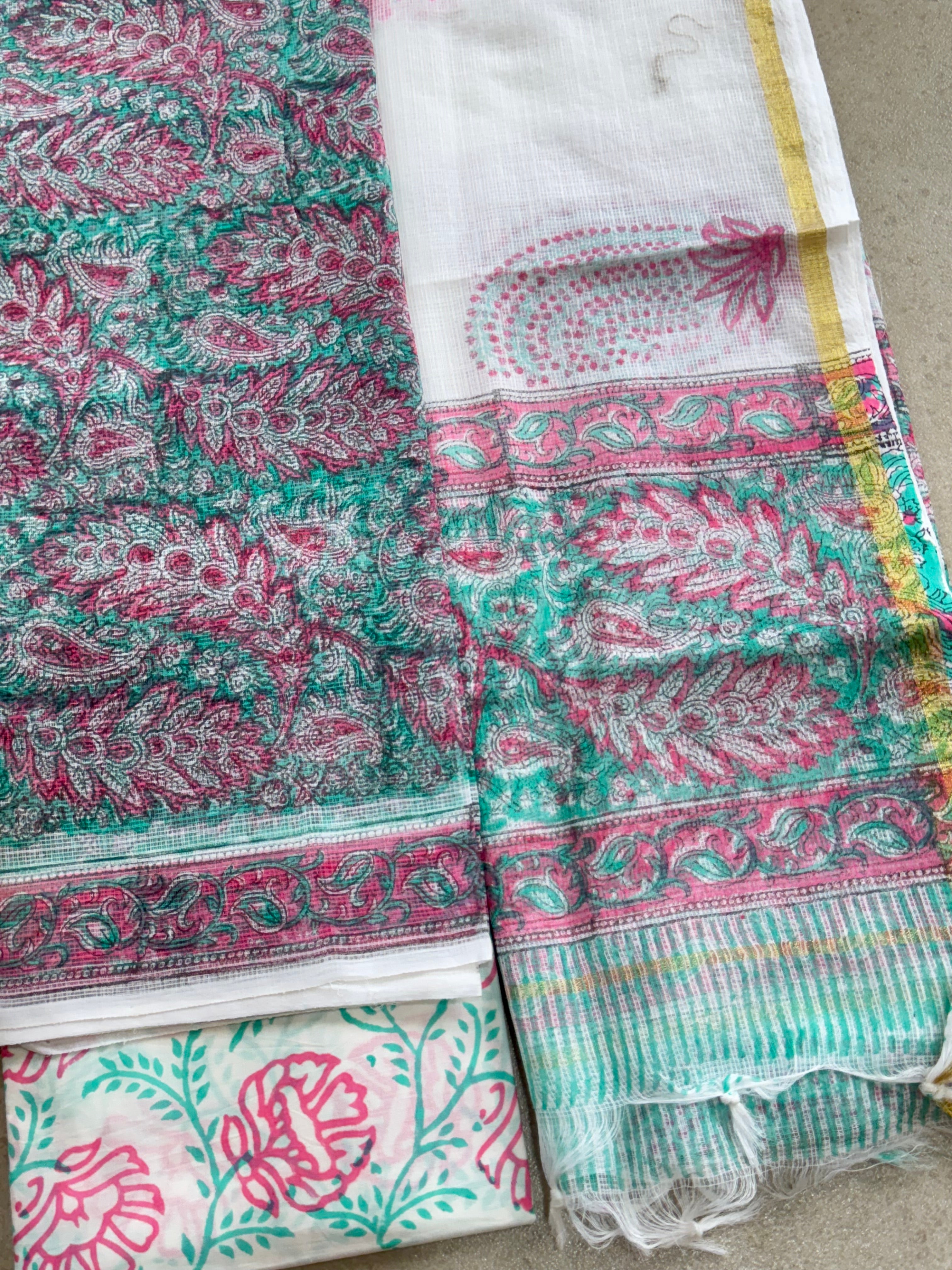 HAND BLOCK PRINTED KOTA WITH KOTA DORIYA DUPATTA UNSTITCHED SUIT